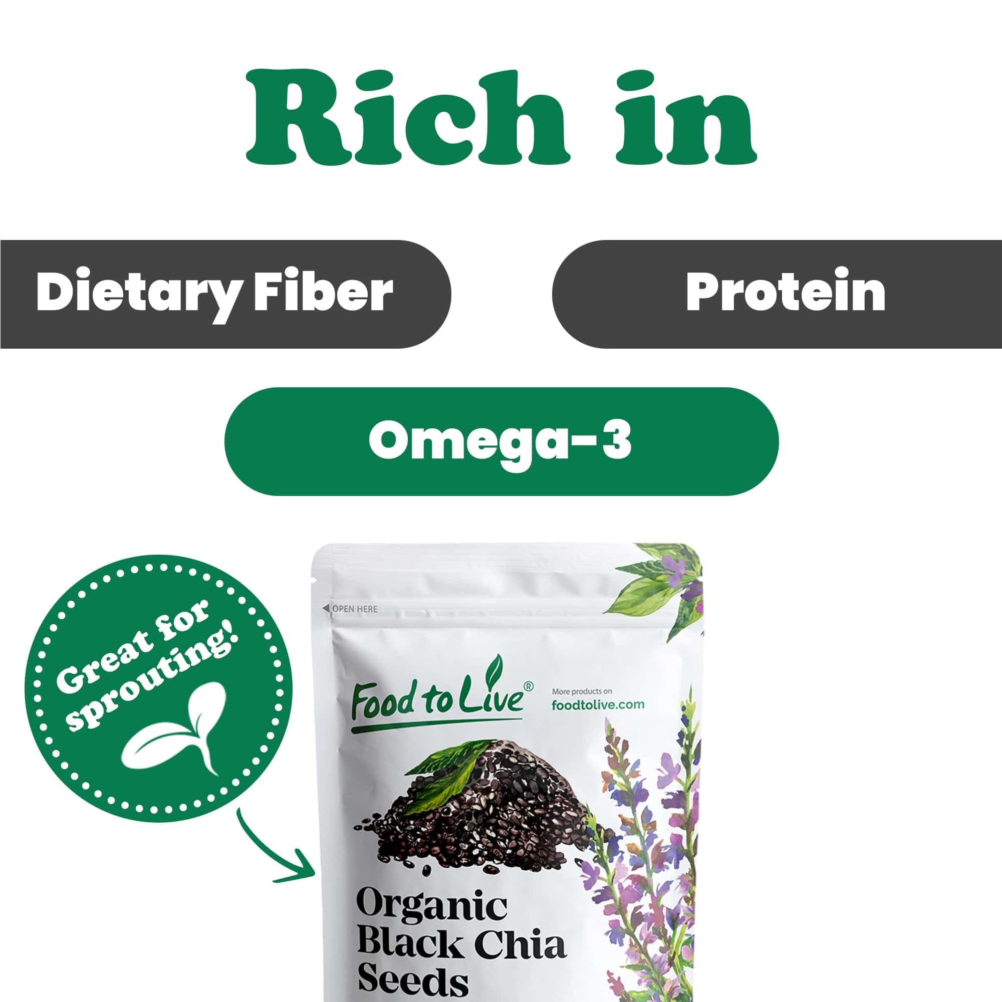 Organic Black Chia Seeds - Non-GMO, Whole, Sproutable, Vegan, Kosher, Keto & Sirtfood Friendly - 2.5 Pound Bulk Bag | Rich in Omega-3, Fiber & Protein | Perfect for Smoothies, Baking & Healthy Snacks