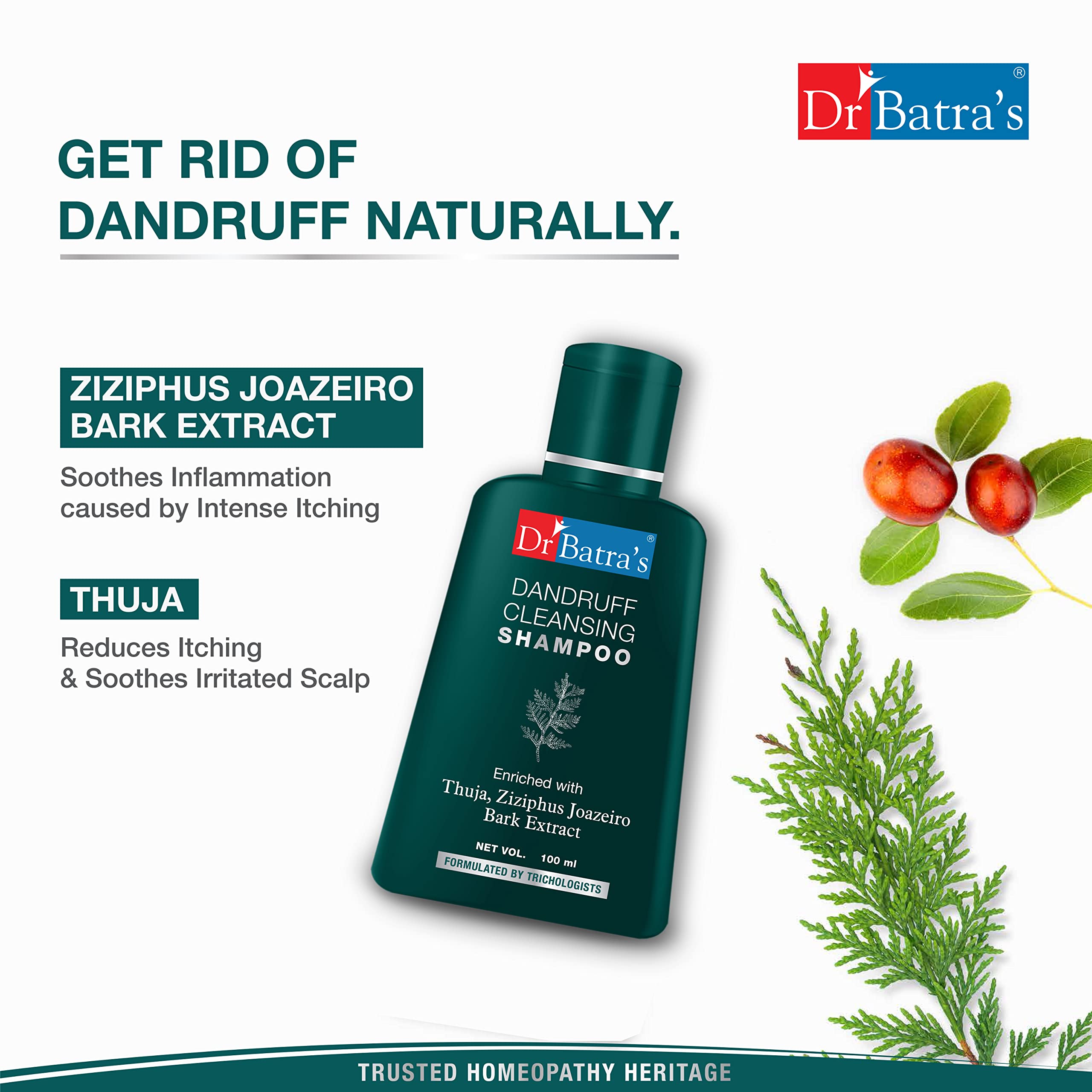 Dr Batra's Anti-Dandruff Shampoo for Scalp Care - 100ml | Gentle Cleansing Formula for Flaky, Itchy Scalp | Daily Use for Healthy Hair (Home & Travel Size)