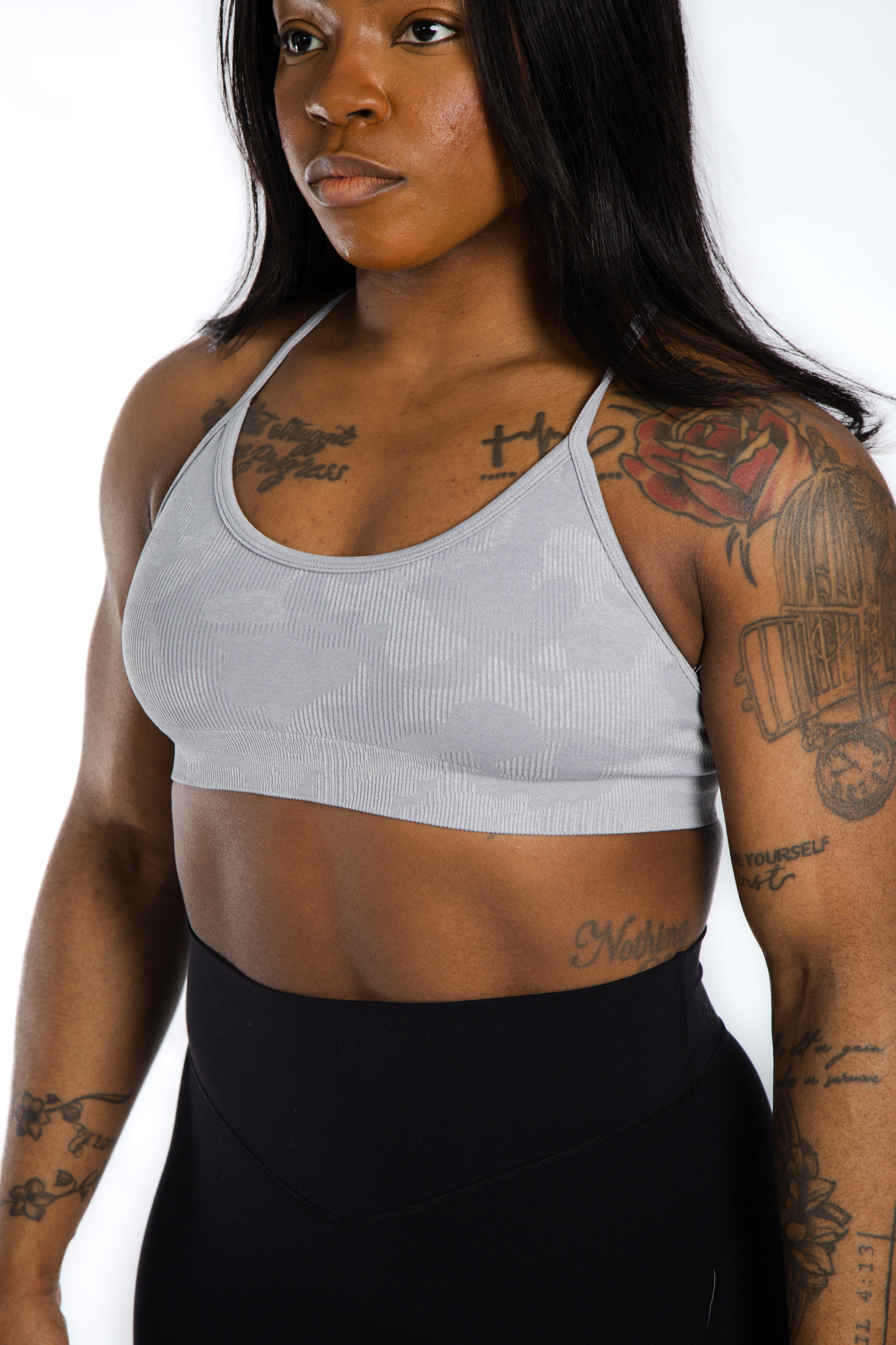 Sculpt Seamless Minimal Bra - Grey Camo | Comfortable Wireless Bralette for Yoga, Lounge & Everyday Wear
