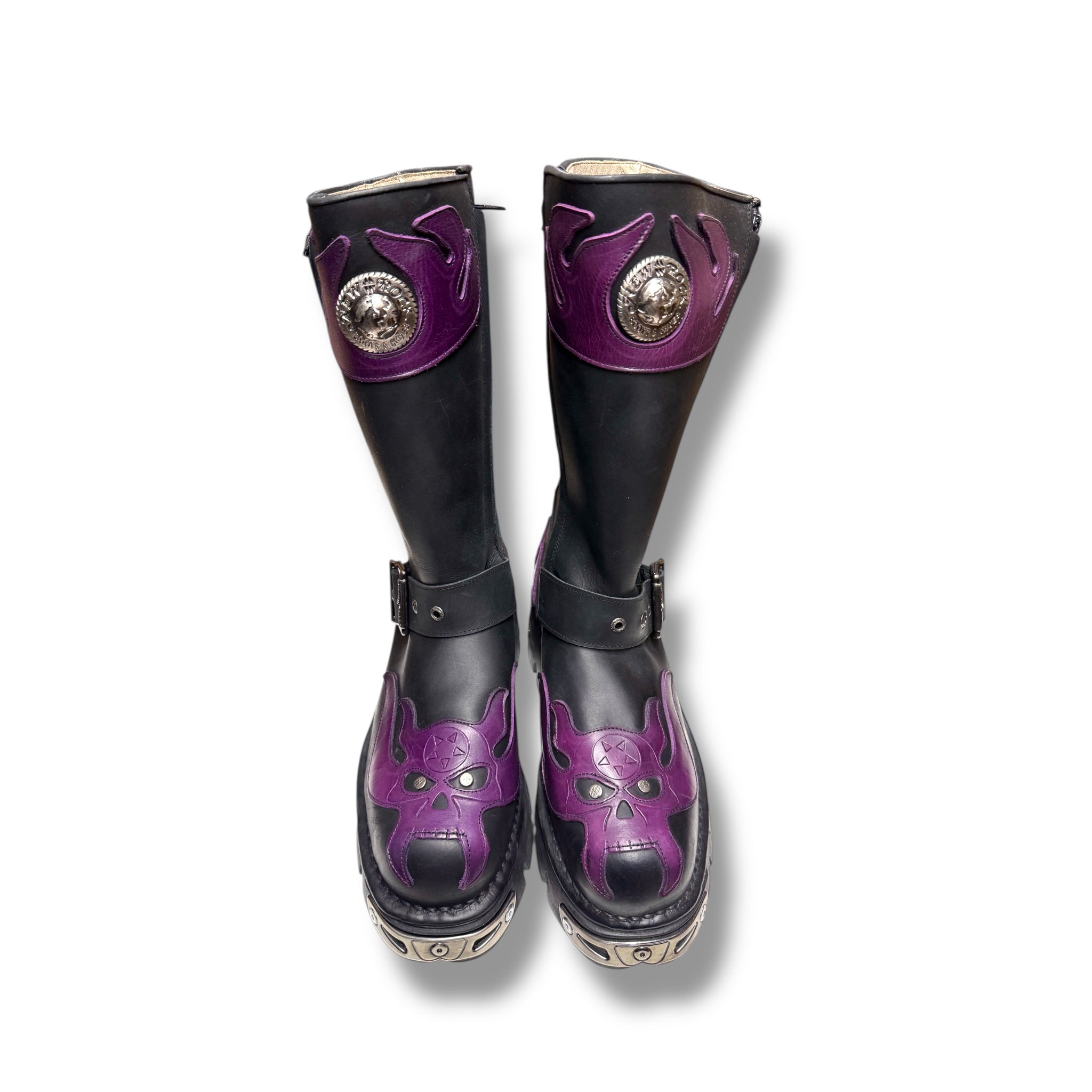 New Rock M.118 Tower Boots for Women - Purple Combat Boots with Chunky Heel | Gothic Punk Fashion, Streetwear & Night Out Outfits