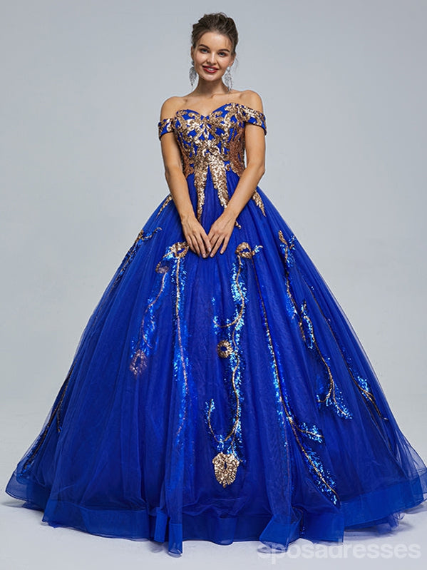Elegant Blue A-Line Off-Shoulder Sleeveless Long Prom Dress for Women - Perfect for Homecoming, Formal Dances & Special Occasions