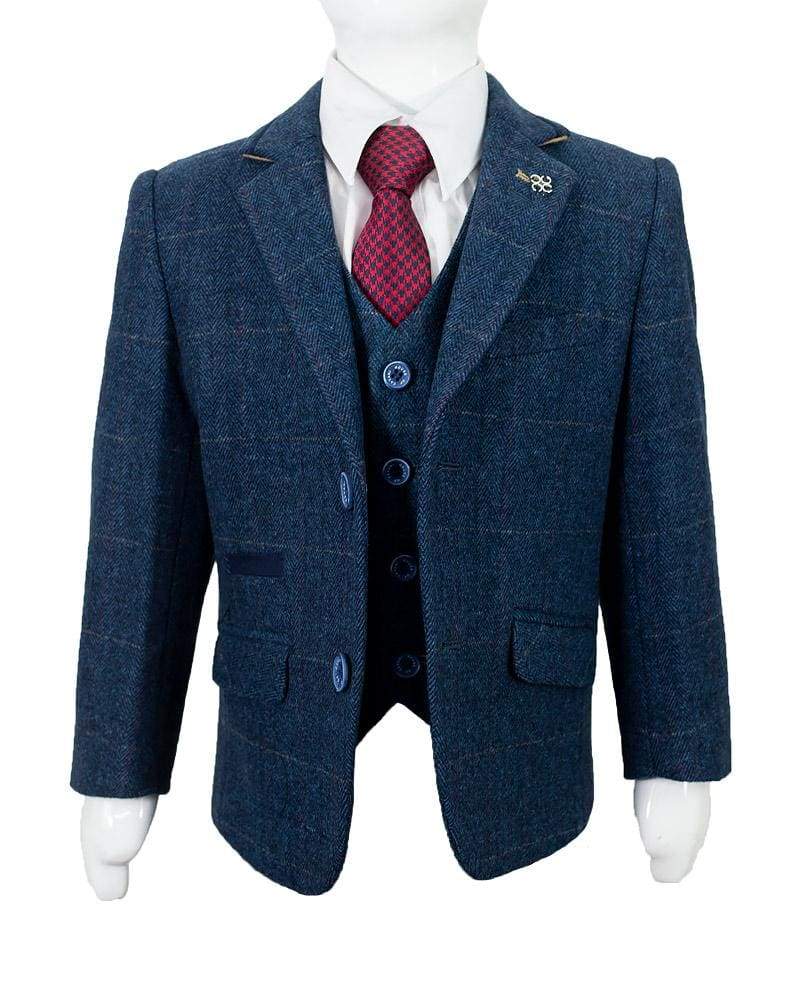 Cavani Carnegi Boys Slim Fit Blue 3-Piece Suit Set for Formal Events, Weddings & School Dances