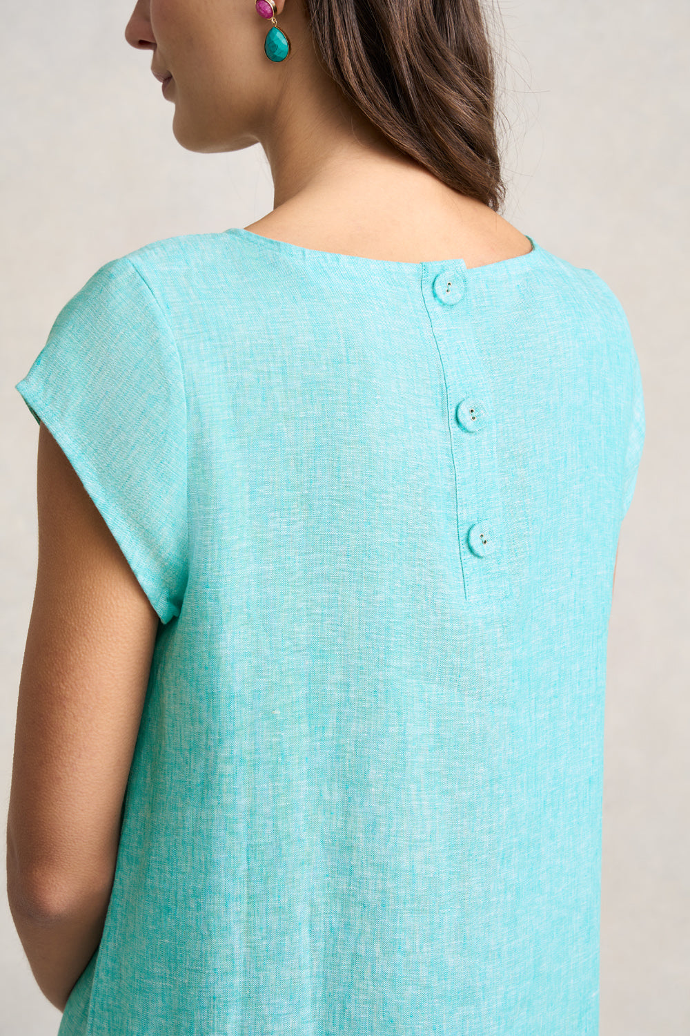 French Linen Sun Dress - Aqua Cross Dye Women's Summer Beach Dress | Lightweight Breathable Casual Sundress for Vacation, Pool Party & Outdoor Activities
