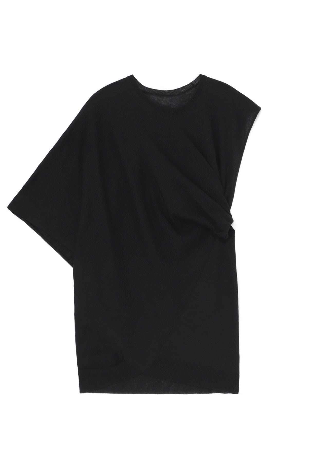 14G1P Low Tension Plain Stitch Drape Detail Short Sleeve Pullover Sweater - Casual Comfort Wear for Everyday Outfits & Layering