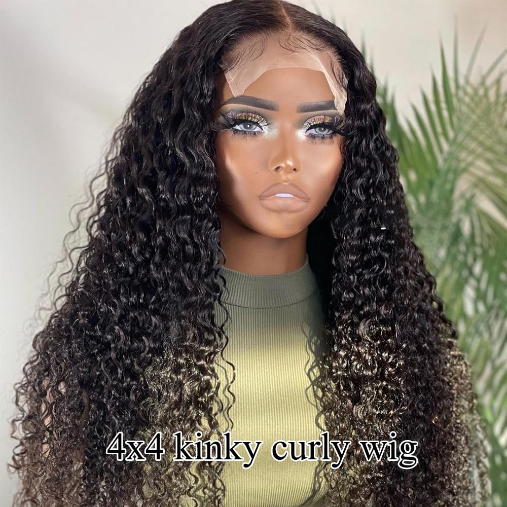ALLRUN 4x4 Kinky Curly Human Hair Wig - Pre Plucked Glueless Lace Closure Wig 24 Inch 180% Density for Black Women | Wear & Go Natural Look for Daily Wear, Parties & Special Occasions
