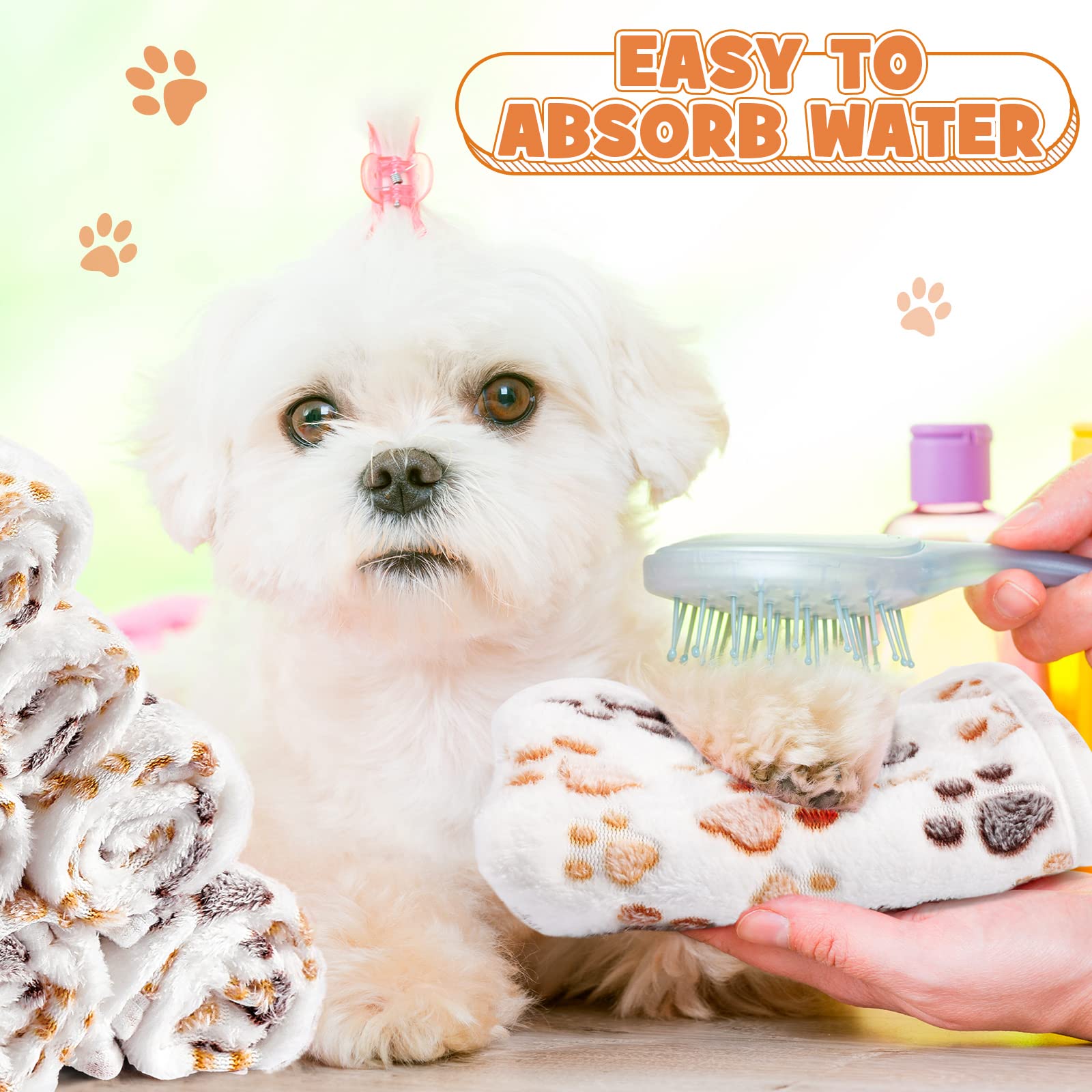 Soft Fleece Pet Blanket - Warm Fluffy Dog & Cat Bed Cover with Paw Print for Cozy Sleep (23x16 Inch, White)