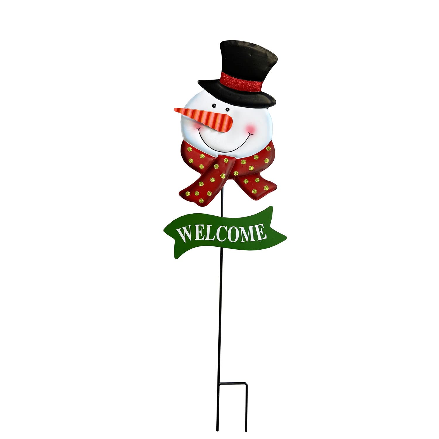 Metal Christmas Snowman Garden Stake - Outdoor Holiday Yard Decor for Lawn, Patio & Pathway - Festive Xmas Welcome Decoration for Winter & Holiday Season