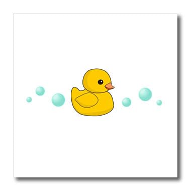3dRose Cute Yellow Rubber Ducky Cartoon with Soap Bubbles - Kawaii Duckie Iron-On Heat Transfer for White Fabric (8x8 Inch) - Perfect for DIY T-Shirts, Tote Bags & Kids Clothing Projects