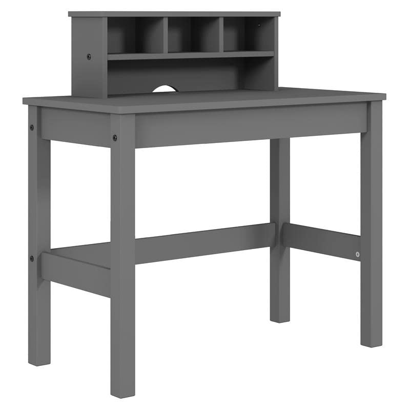 Acme Logan Gray Wooden Rectangular Writing Desk with Hutch & Cable Management Hole - Perfect for Home Office, Study & Workspace Organization
