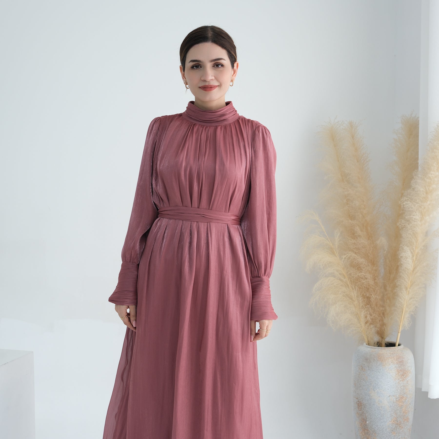 Indira Sparkles Long Sleeve Maxi Dress in Magenta | Elegant Evening Gown for Women | Perfect for Weddings, Parties & Special Occasions