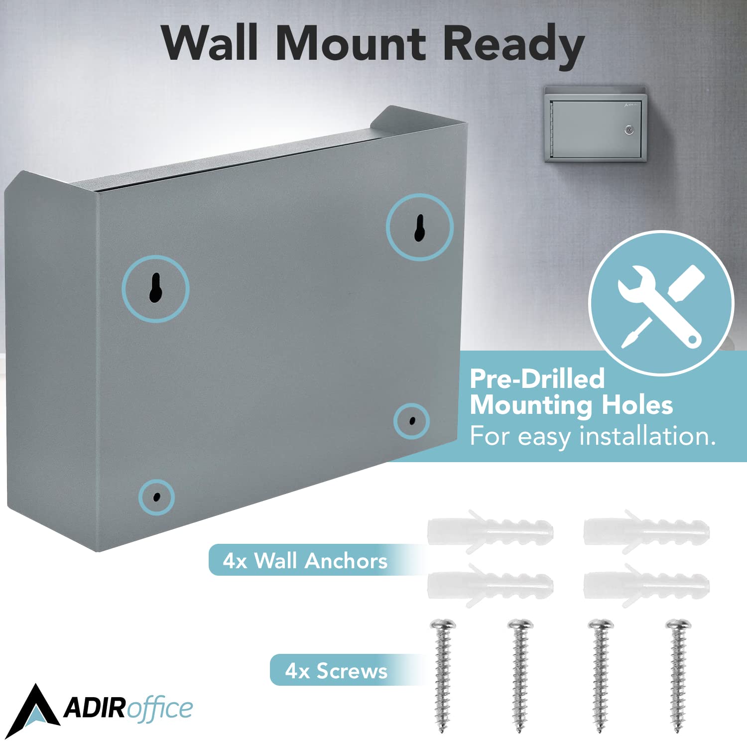 Adir Locking Suggestion Box with Money Slot - Secure Cash Drop Box for Donations, Tips & Payments - 9.8x7.5x3.4 Inch Wall Mount Metal Deposit Box in Gray - Ideal for Offices, Retail Stores & Community Centers