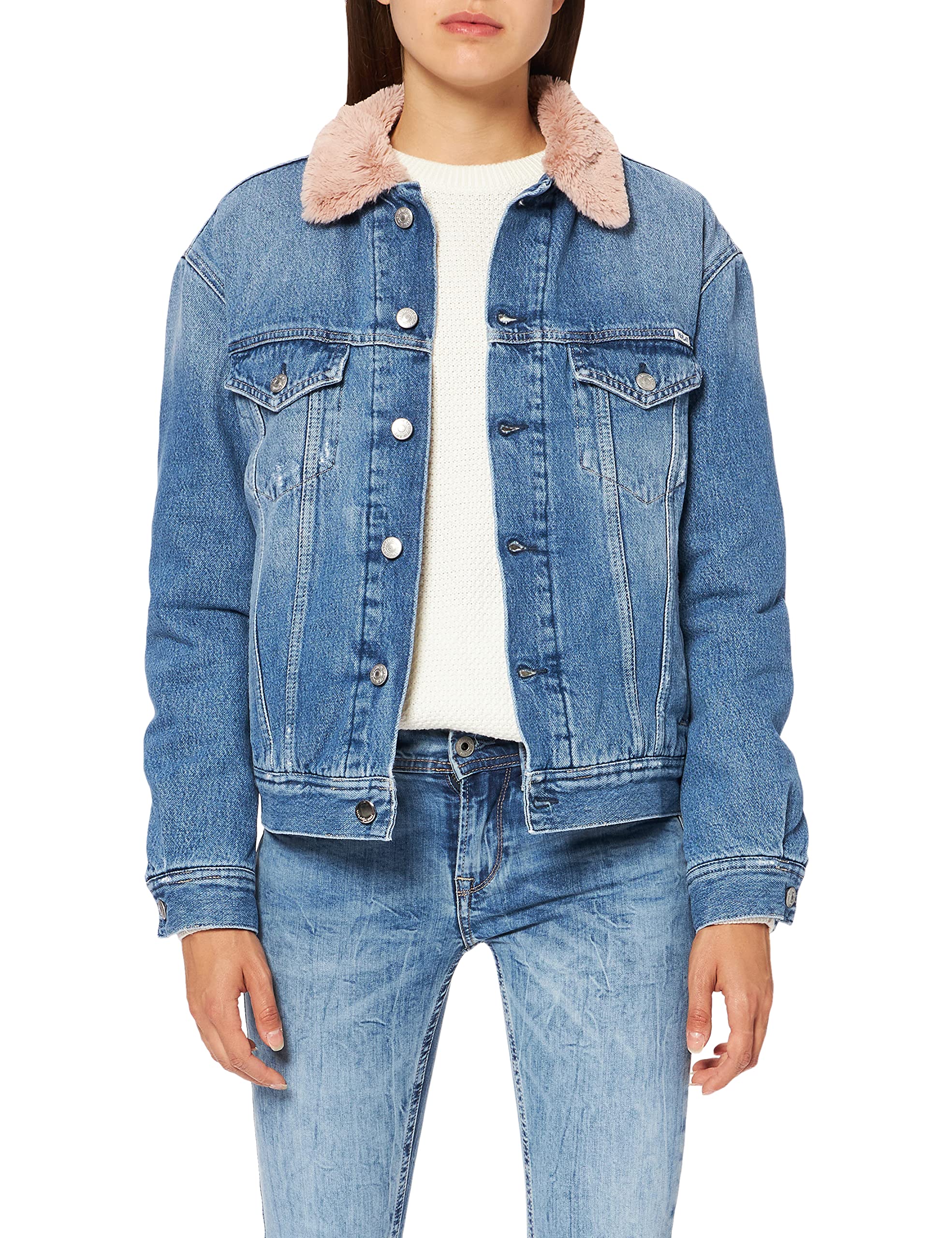 Replay Women's Denim Jacket - Stylish Vintage Washed Denim Jacket for Women, Casual Outerwear for Spring & Fall | Perfect for Everyday Wear, Date Nights & Weekend Outfits