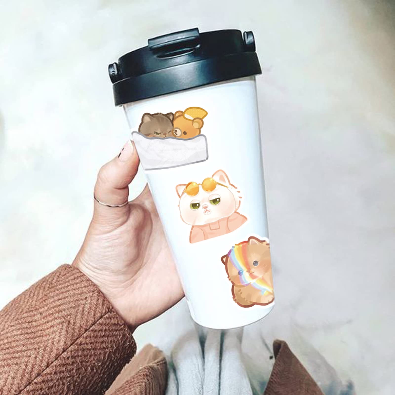 50 Pcs Cute Cartoon Cat Stickers - Waterproof Vinyl Kitty Decals for Water Bottles, Skateboards, Laptops & DIY Crafts - Fun Graffiti Art Stickers for Kids & Teens