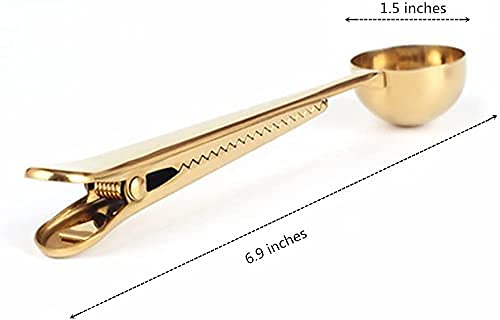 Premium Metal Coffee Scoops with Clip - 1 Tablespoon Measuring Spoon for Ground Coffee, Tea, Protein Powder - Golden Kitchen Accessory for Home & Coffee Shop Use