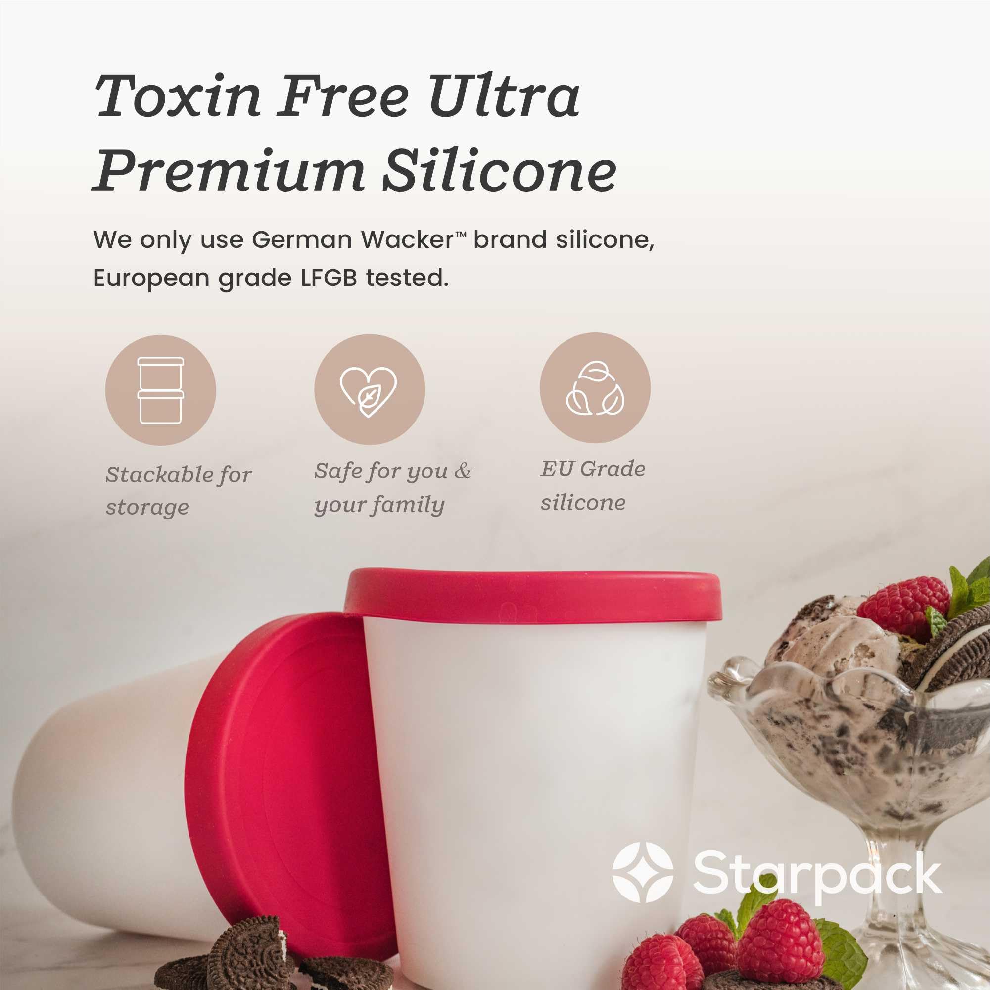Starpack 'Freeze the Day' 1 Quart Ice Cream Storage Containers (2-Pack) - Reusable Freezer-Safe Containers with Leak-Proof Silicone Lids - Perfect for Homemade Ice Cream, Gelato, Sorbet & Frozen Desserts - Ideal for Meal Prep, Party Treats & Summer Snacks