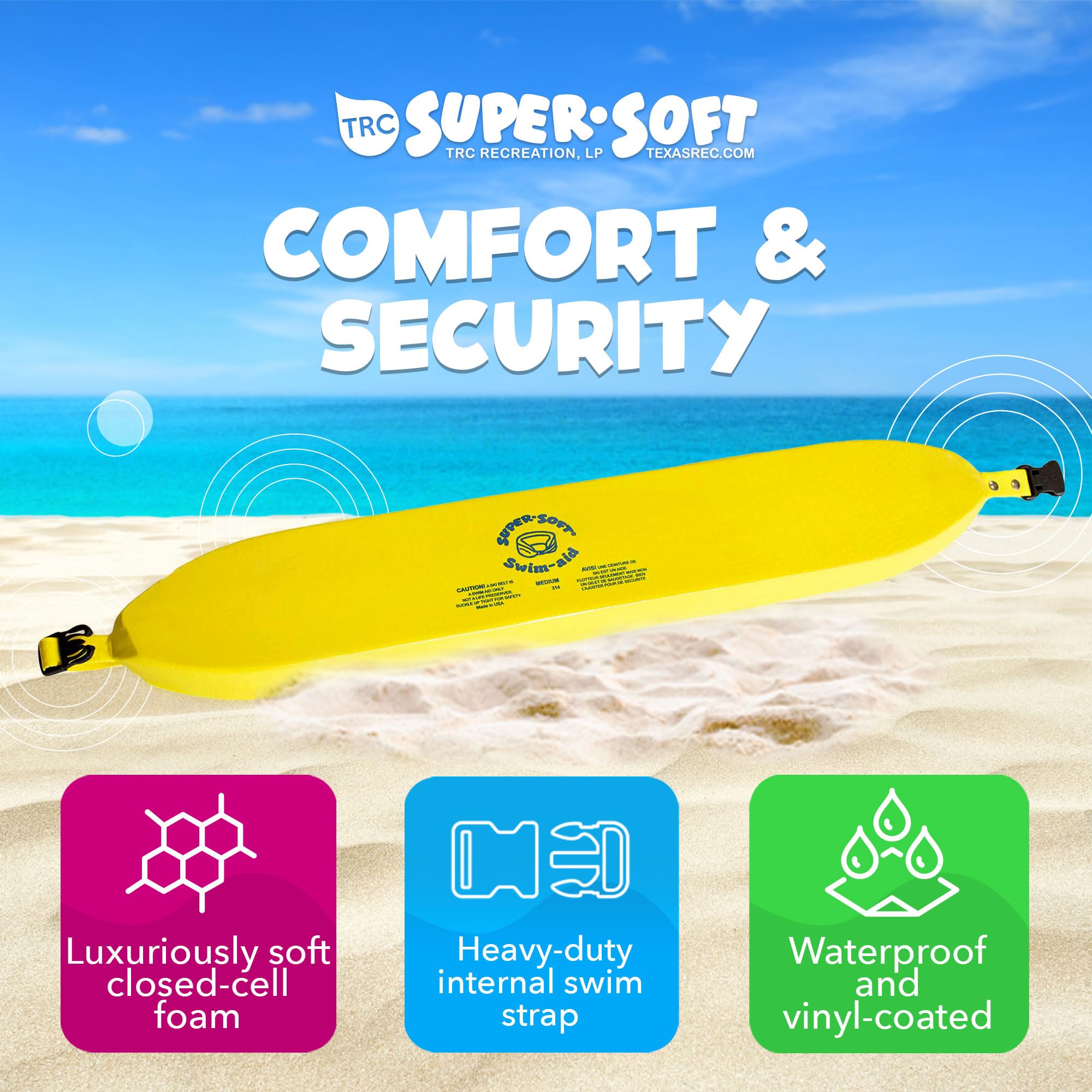 TRC Recreation Super Soft Adult Waist Flotation Swim Belt - 2 Pack Small Yellow Foam Pool Float for Swimming, Boating & Water Safety - Perfect for Pool Parties, Beach Trips & Water Aerobics
