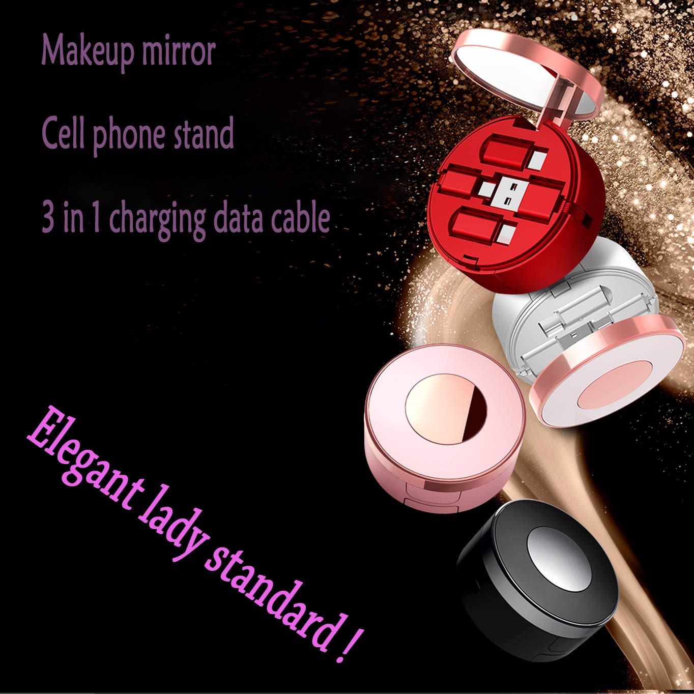 Premium Micro USB Charging Cable & Multi-Function Phone Stand - 3-in-1 Portable Makeup Mirror & Universal Phone Holder for iPhone, Samsung, Android - Perfect for Home, Office & Travel (White)