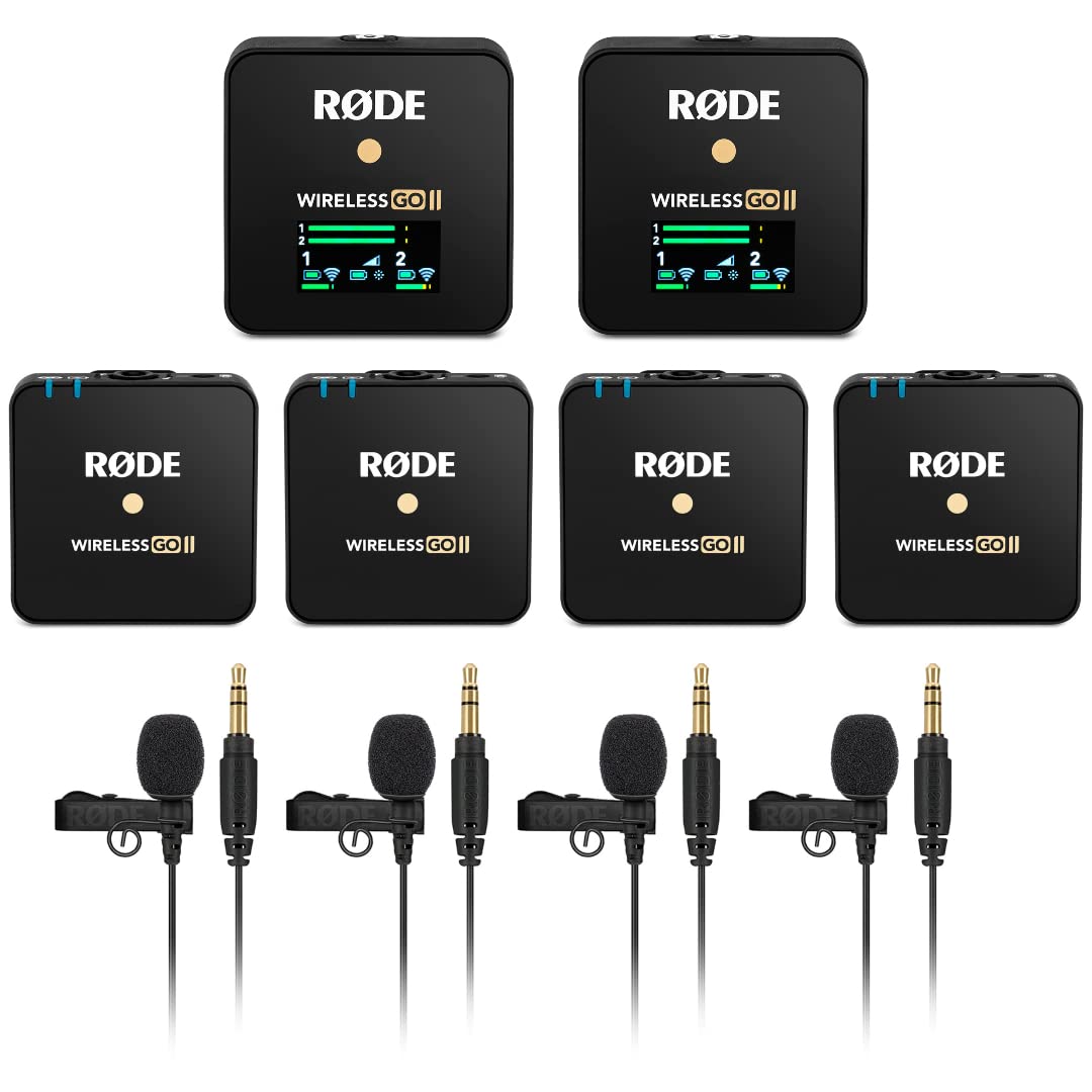 Rode Wireless GO 2 Dual Compact Digital Wireless Microphone System with 4 Lavalier Mics - Professional Audio for YouTube, Vlogging, Interviews & Live Streaming