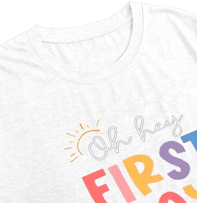 Happy First Day of School Teacher Shirts for Women - Cute Sunny Graphic Tee - Perfect Teacher's Day Gift & Back to School Apparel - Great for Classroom, Teacher Appreciation Week & Casual Wear