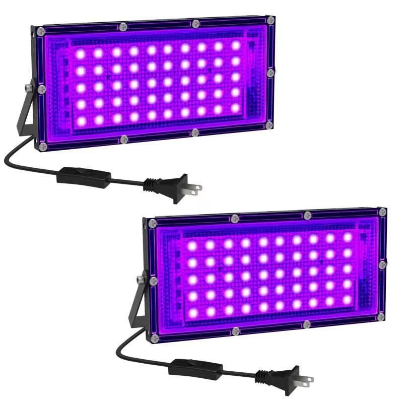 50W LED Black Light 2 Pack - UV Blacklight for Glow Party, Halloween & Body Painting | Ultra Thin Flood Light with On/Off Switch | Perfect for Dark Room, Neon Decor, Glow in The Dark Events & Nighttime Parties