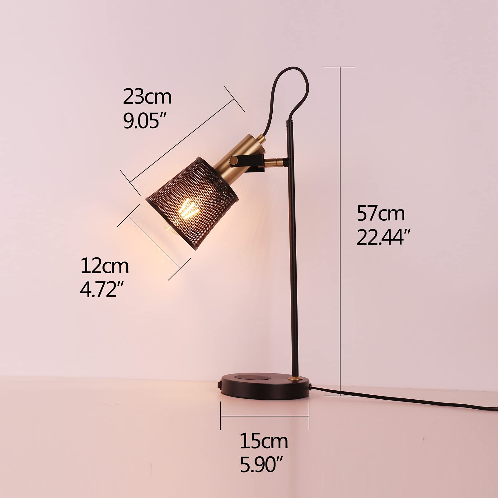 Neways Industrial Metal Mesh Desk Lamp with USB Fast Charging & Wireless Charger - Adjustable Office Lighting for Home, Bedroom, Study & Workspace | Plug-in Modern Task Light for Reading & Working