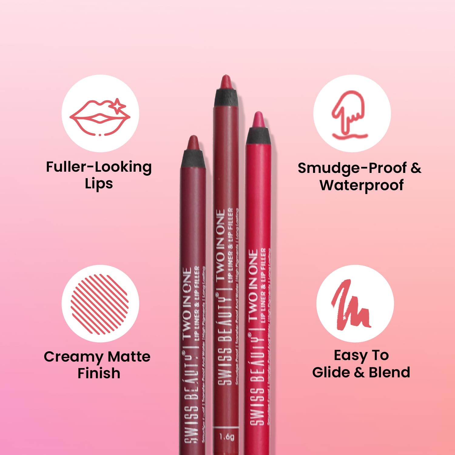Swiss Beauty 2-In-1 Creamy Matte Lip Liner & Lipstick - Smudgeproof, Waterproof Longwear Lip Filler - Clear Red Shade (1.6g) for Everyday Makeup & Special Occasions