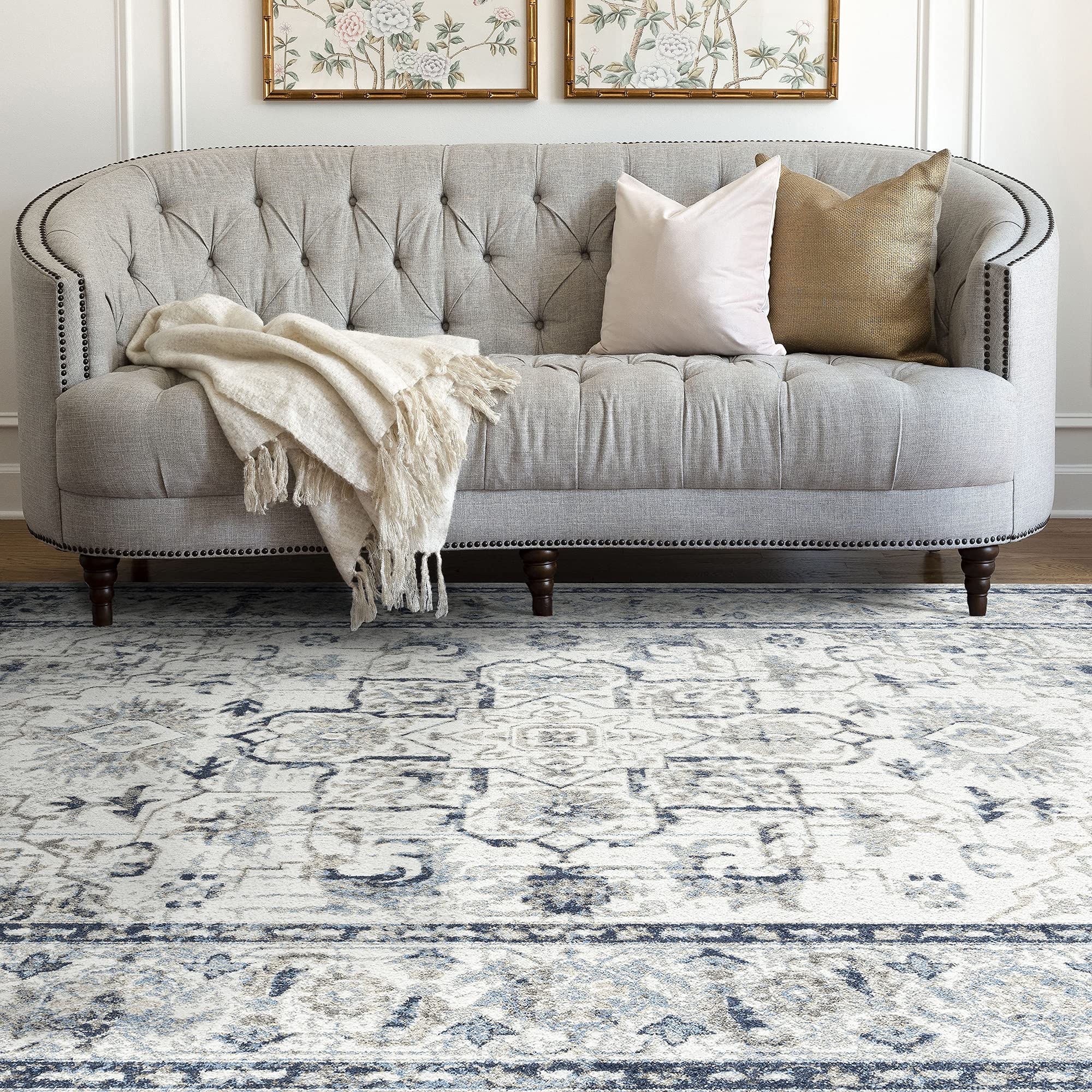 Tayse Adrienne Traditional 5x7 Area Rug - Soft Cream Living Room, Dining Room, Bedroom Rug - Perfect for Home Decor, Office & High Traffic Areas