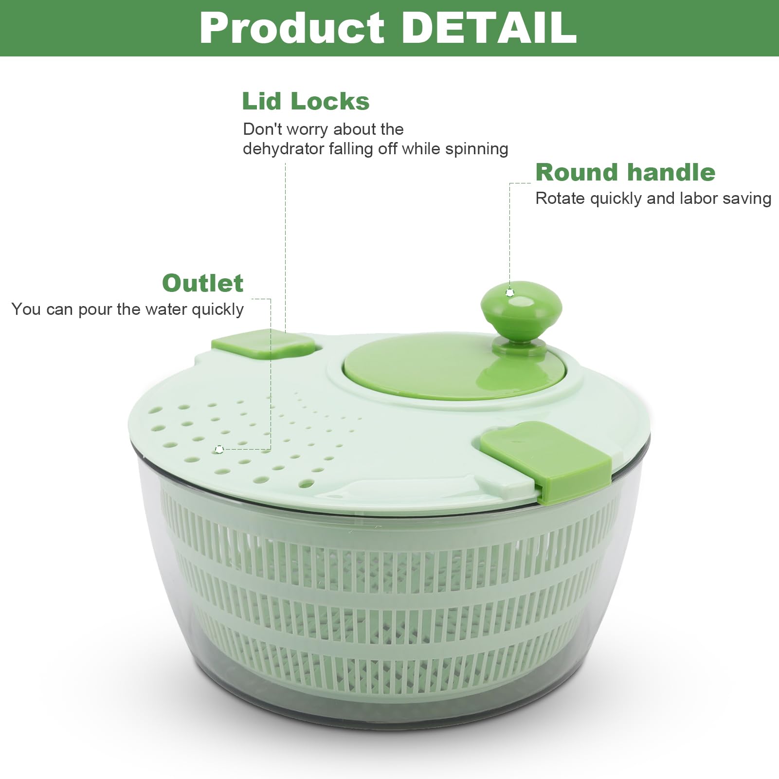 3.6 Qt Large Salad Spinner with Secure Lid Lock & Ergonomic Handle - BPA-Free Vegetable & Fruit Dryer for Greens, Herbs, Berries - Perfect for Kitchen Prep, Healthy Eating & Meal Prepping