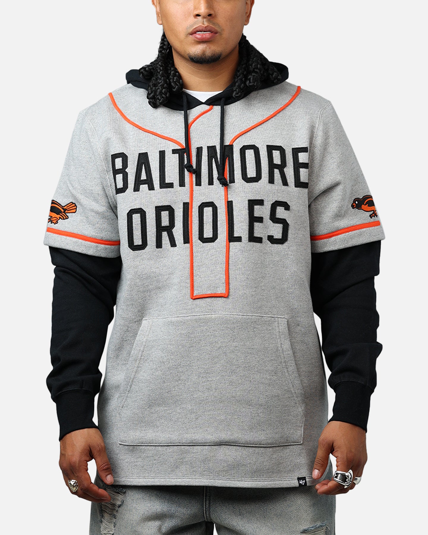 47 Brand Baltimore Orioles Game Hoodie - Grey/Black - Official MLB Licensed Pullover for Men & Women - Perfect for Baseball Games, Tailgating & Casual Wear