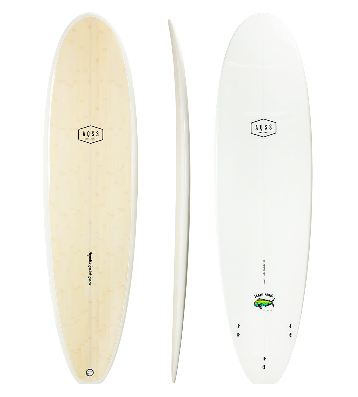 Premium Mahi Mahi Mini Mal Surfboard | Bamboo & White Design | Perfect for Beginners & Small Waves Surfing