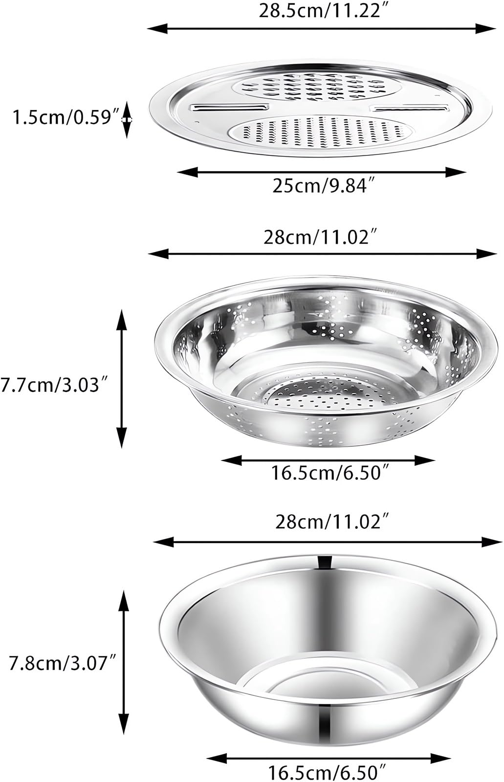 Germany Multifunctional Stainless Steel Colander Strainer Set - 9.45in Salad Spinner, Fruit & Vegetable Washing Basket, Rice Rinser with Container | Perfect for Kitchen, Cooking, Meal Prep & Healthy Eating