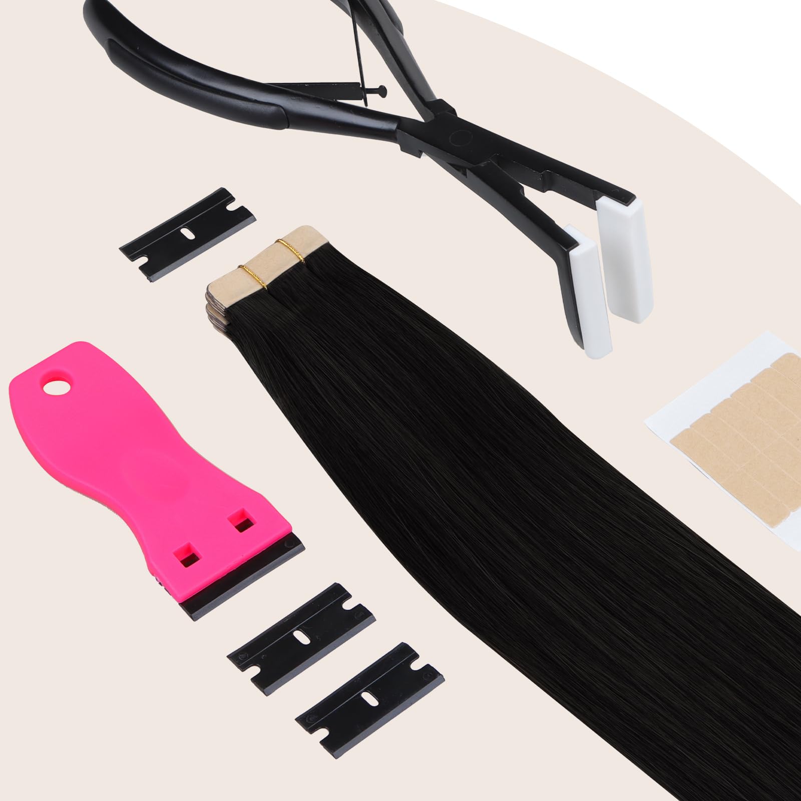 WENNALIFE Tape Remover Scraper Tool - 10 Replacement Blades & 6 Tape Tabs - Non-Scratch Adhesive Remover for Hair Extensions, Cleaning & DIY Projects - Plastic Razor Blade Scraper (Hot Pink)
