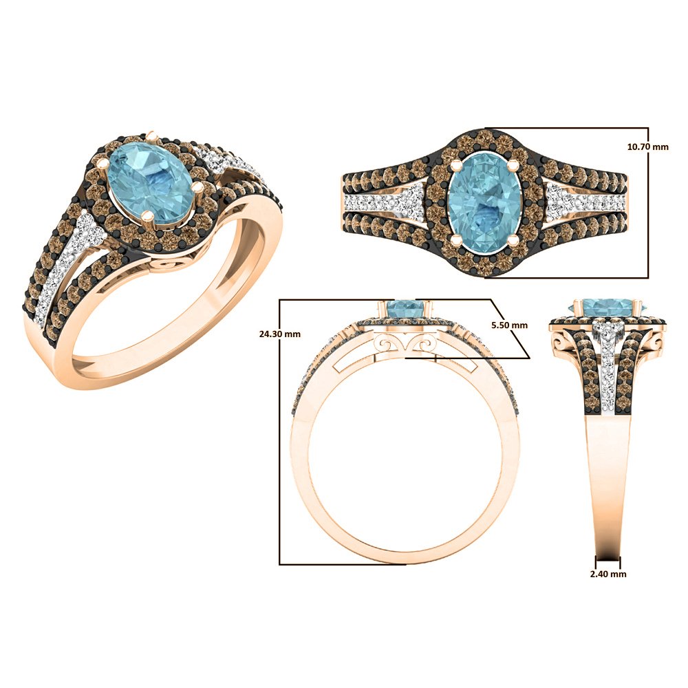 Dazzlingrock Collection 14K Solid White Gold Blue Topaz Champagne White Diamond Halo Bridal Engagement Ring for Women - Perfect for Proposals, Weddings & Anniversary Gifts