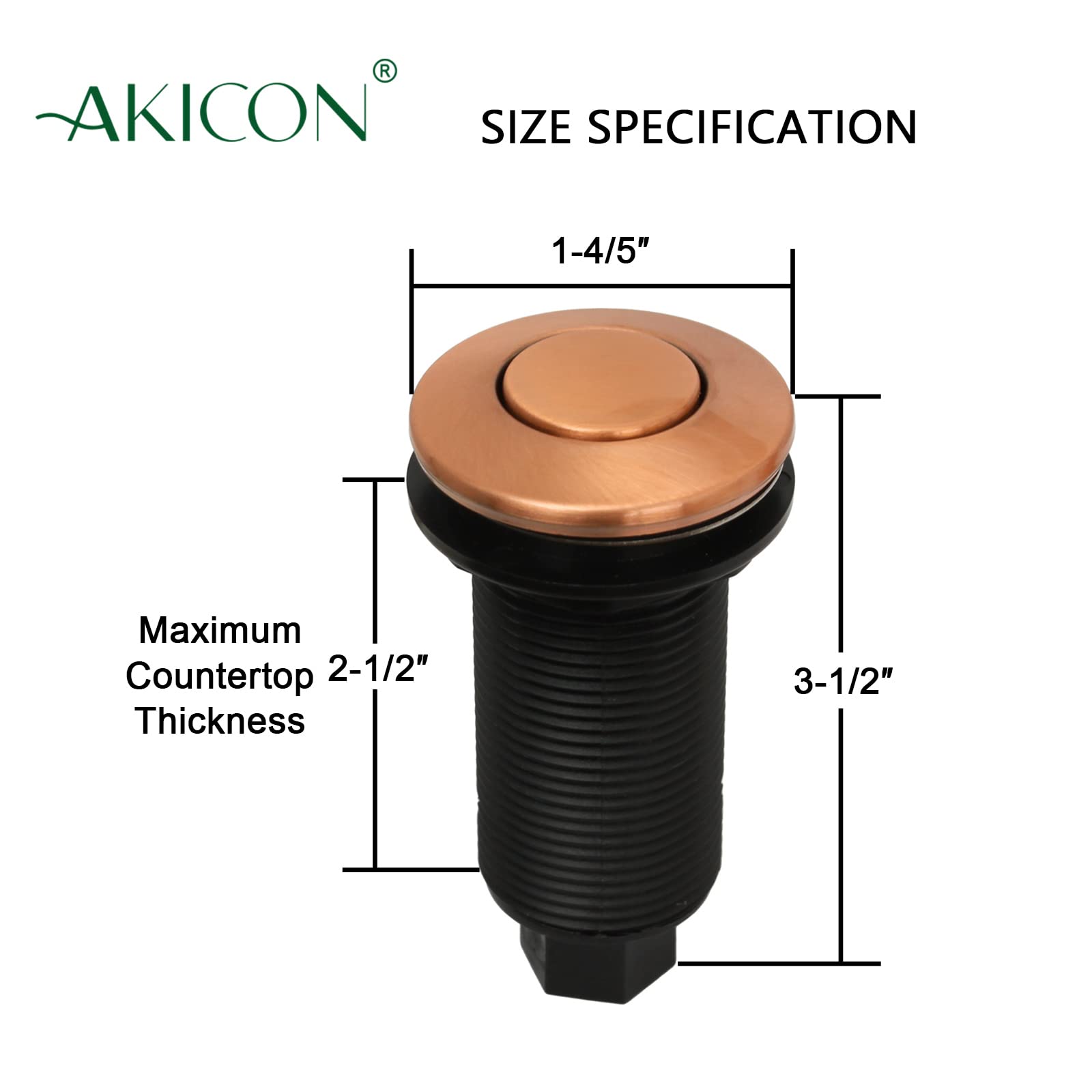 Akicon Garbage Disposal Air Switch Kit with Copper Air Hose - Sink Top Push Button Replacement for InSinkErator Waste Disposal - Perfect for Kitchen Sink Installation & Garbage Disposal System Upgrade