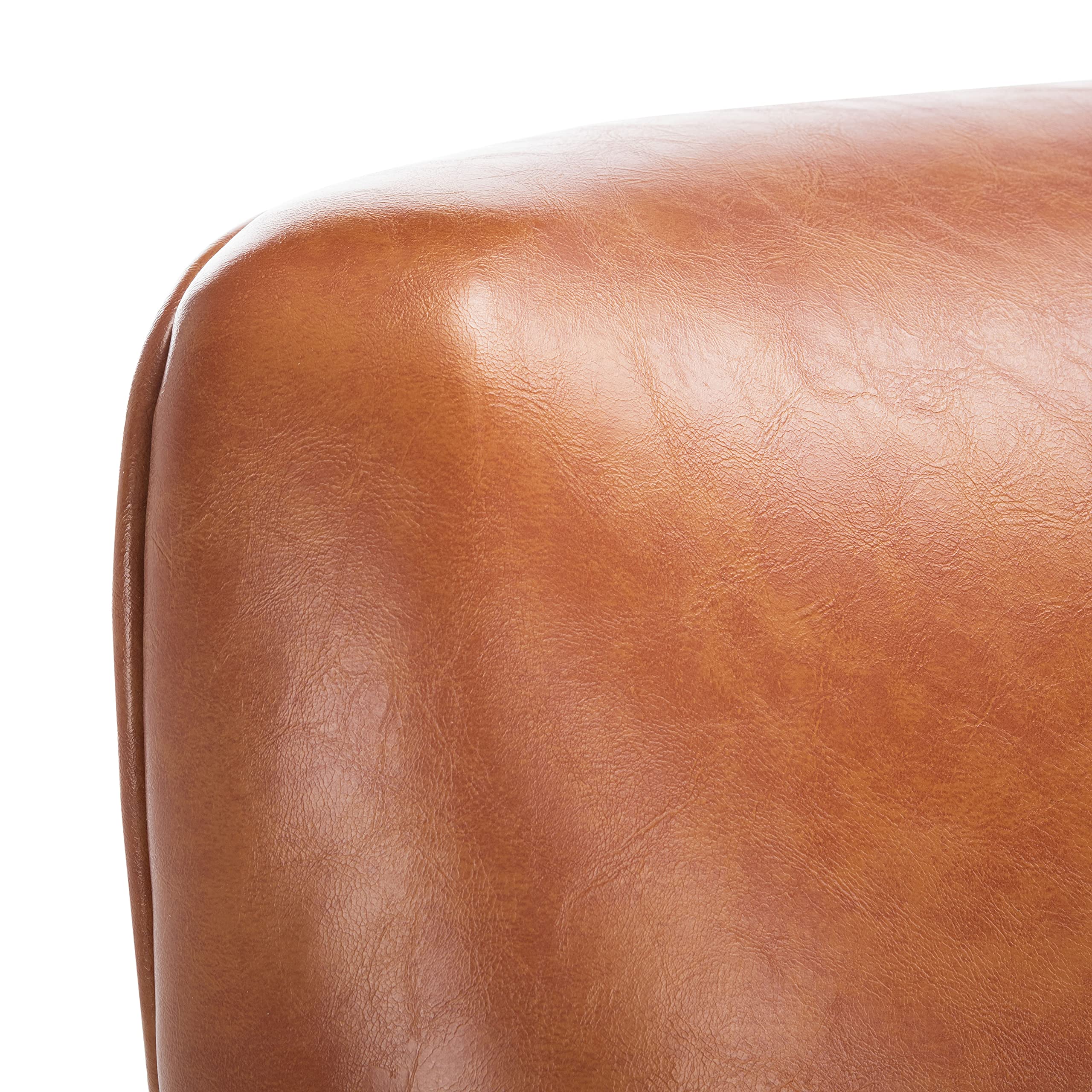 SAFAVIEH Levin Cognac Faux Leather Club Chair with Walnut Accent - Modern Living Room Furniture for Home Office, Lounge & Reading Nook