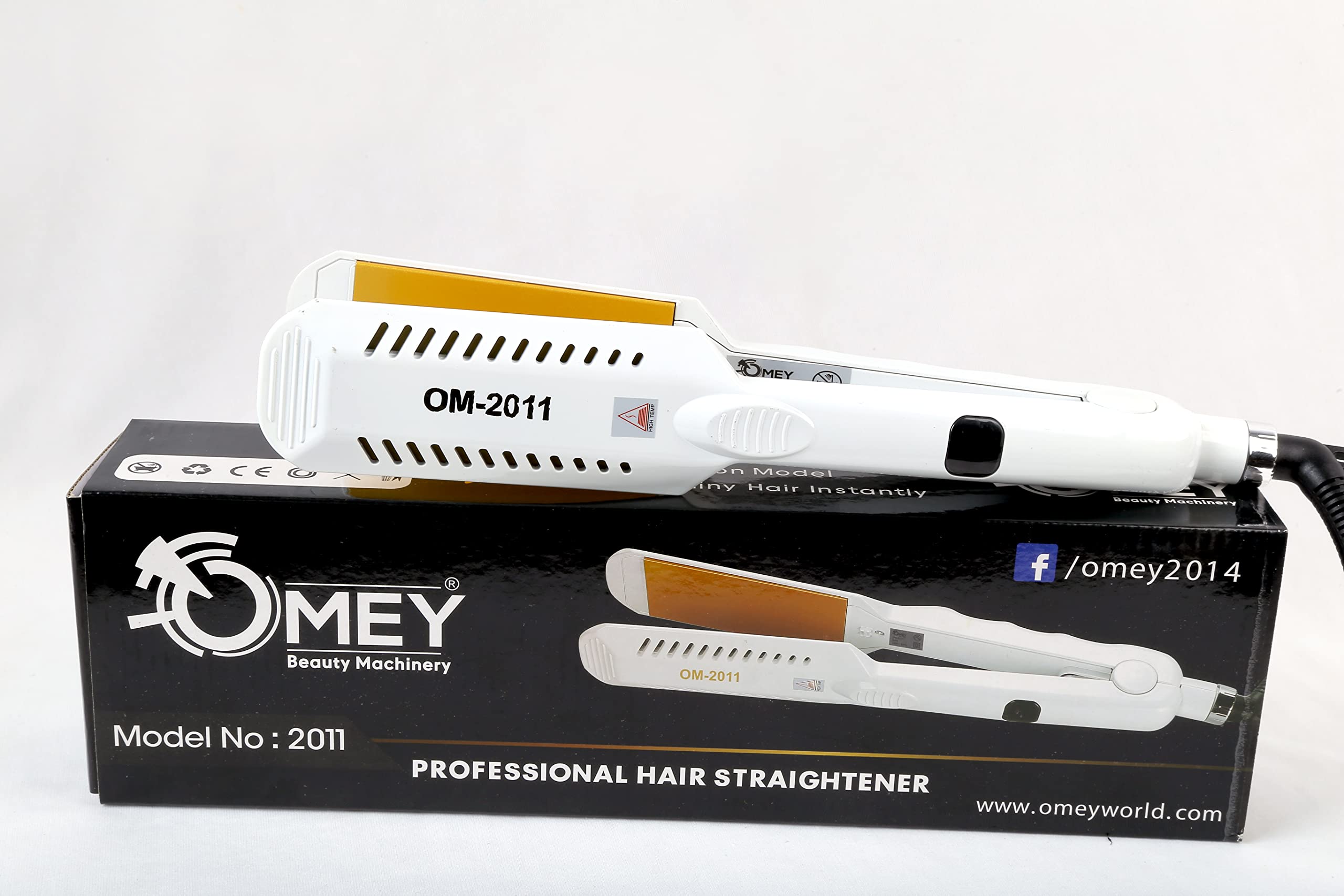 OMEY Professional Ceramic Coating Hair Straightener - 45mm Plate for Smooth & Shiny Hair - White (Ideal for Home & Salon Use, Perfect for Straightening, Styling & Frizz Control)