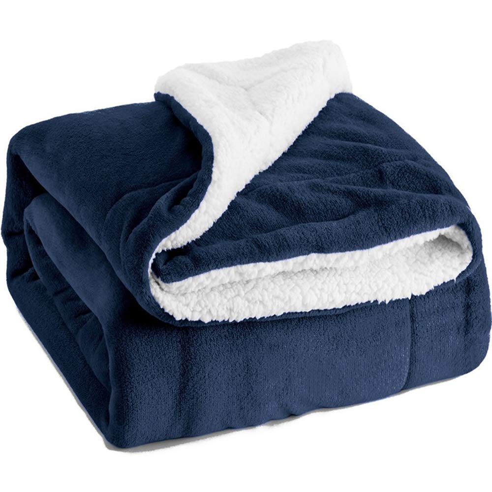 Premium Sherpa Cashmere Throw Blanket - King Size Double-Layer Flannel Blanket | Ultra Soft & Reversible | Solid Navy Blue | 150x200cm | Perfect for Sofa, Bed, Quilt & Picnic Use