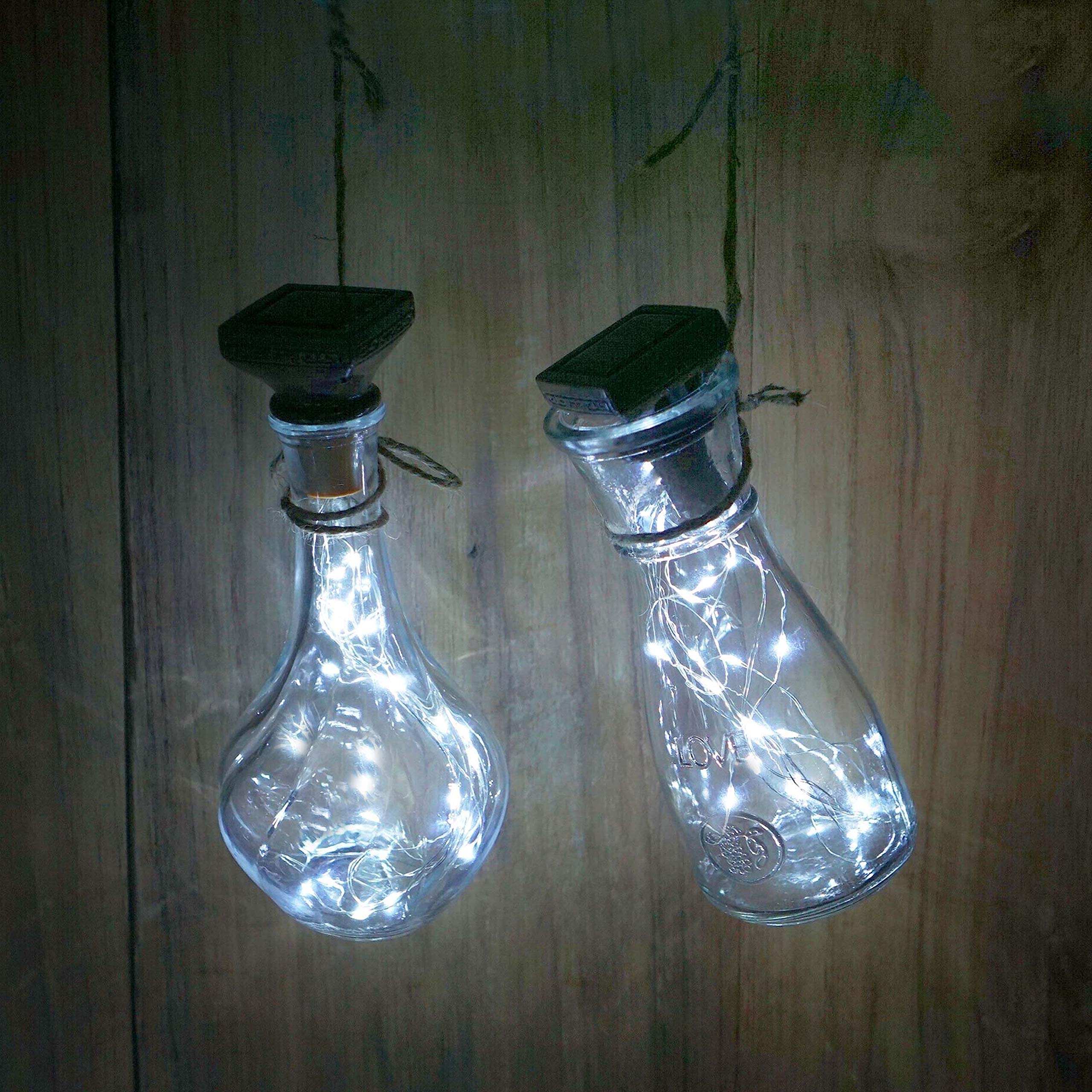 Solar Powered Wine Bottle Lights with Cork - 6 Pack 20 LED Cork Shape Silver Copper Wire Fairy String Lights for DIY, Party, Christmas, Wedding, Home, Garden, Bar Decor (Cool White) - Perfect for Romantic Dinners, Outdoor Gatherings & Holiday Celebrations