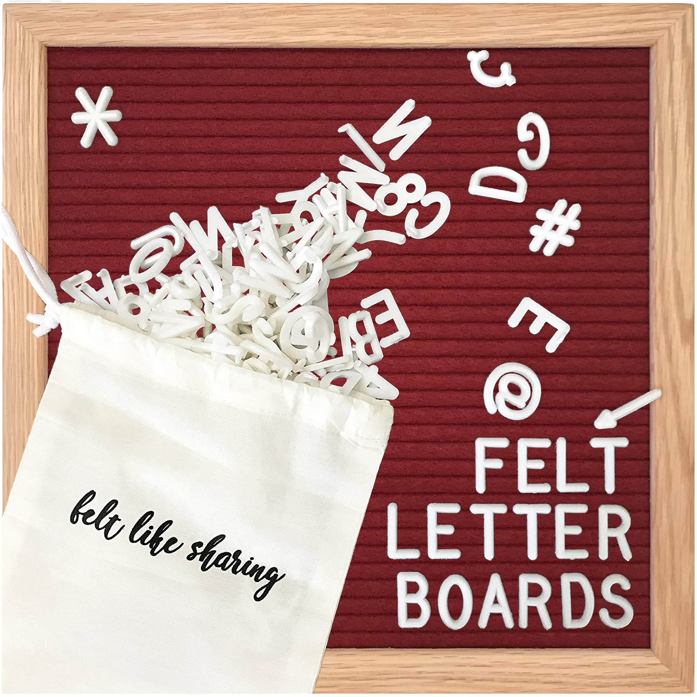 10x10 Inch Felt Letter Board with 300 Changeable Letters - White Oak Frame Message Board for Baby Announcements, Milestones, Office Decor | Perfect for Home Nursery, Wedding Signs, Restaurant Menus & Classroom Displays (Sangria)