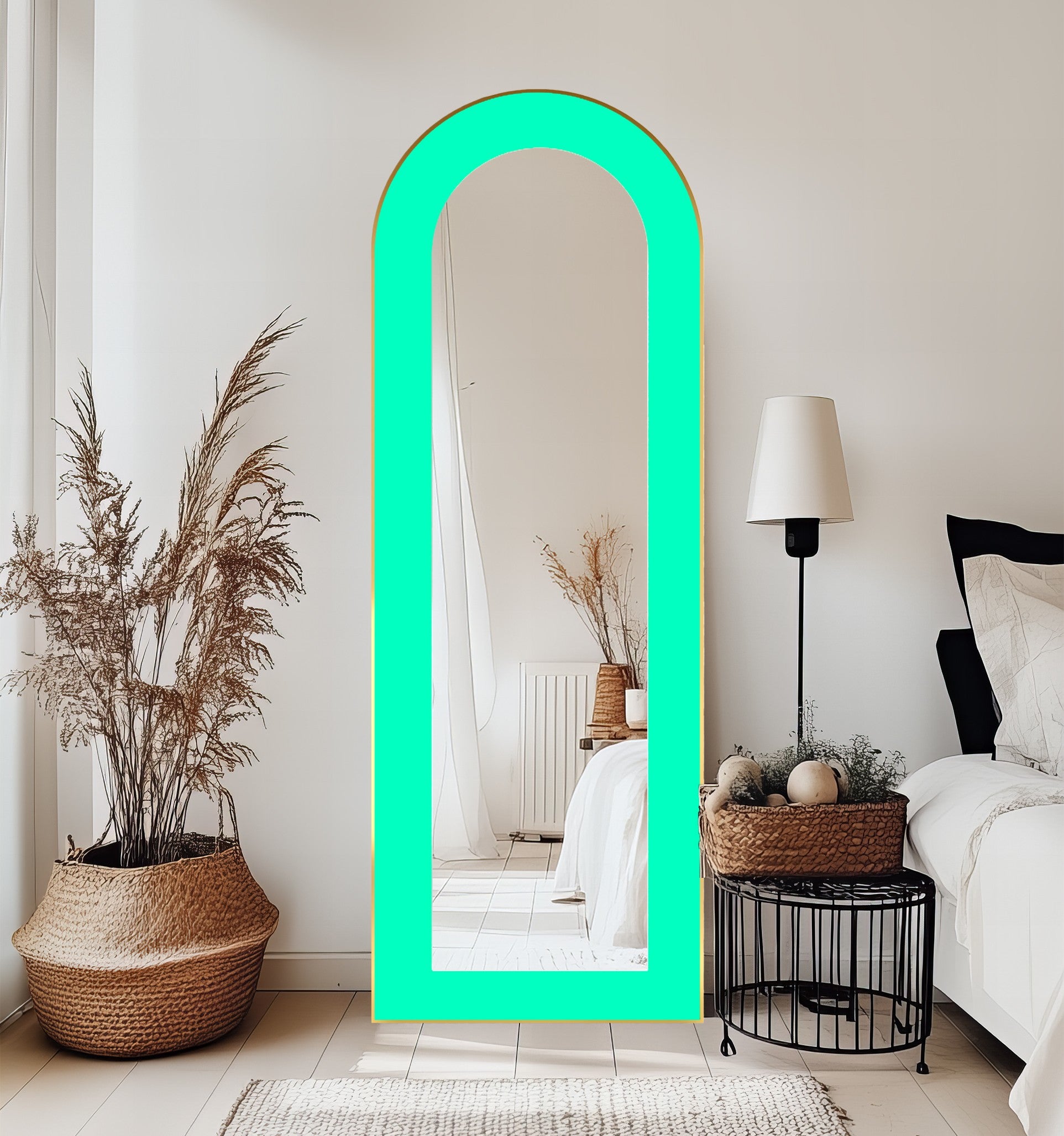 Aqua Green Abstract Floor Mirror - Modern Full-Length Wall Mirror for Living Room, Bedroom, and Entryway Decor - Large Stylish Home Decor Mirror for Enhancing Space and Style