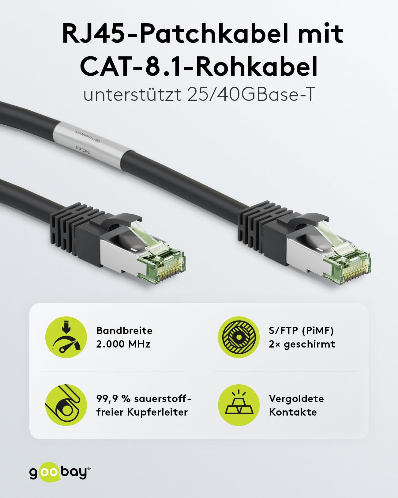 CAT 8.1 Ethernet Cable S/FTP 20m Black - High-Speed Internet Cable for Gaming, Streaming & Home Office Network Setup