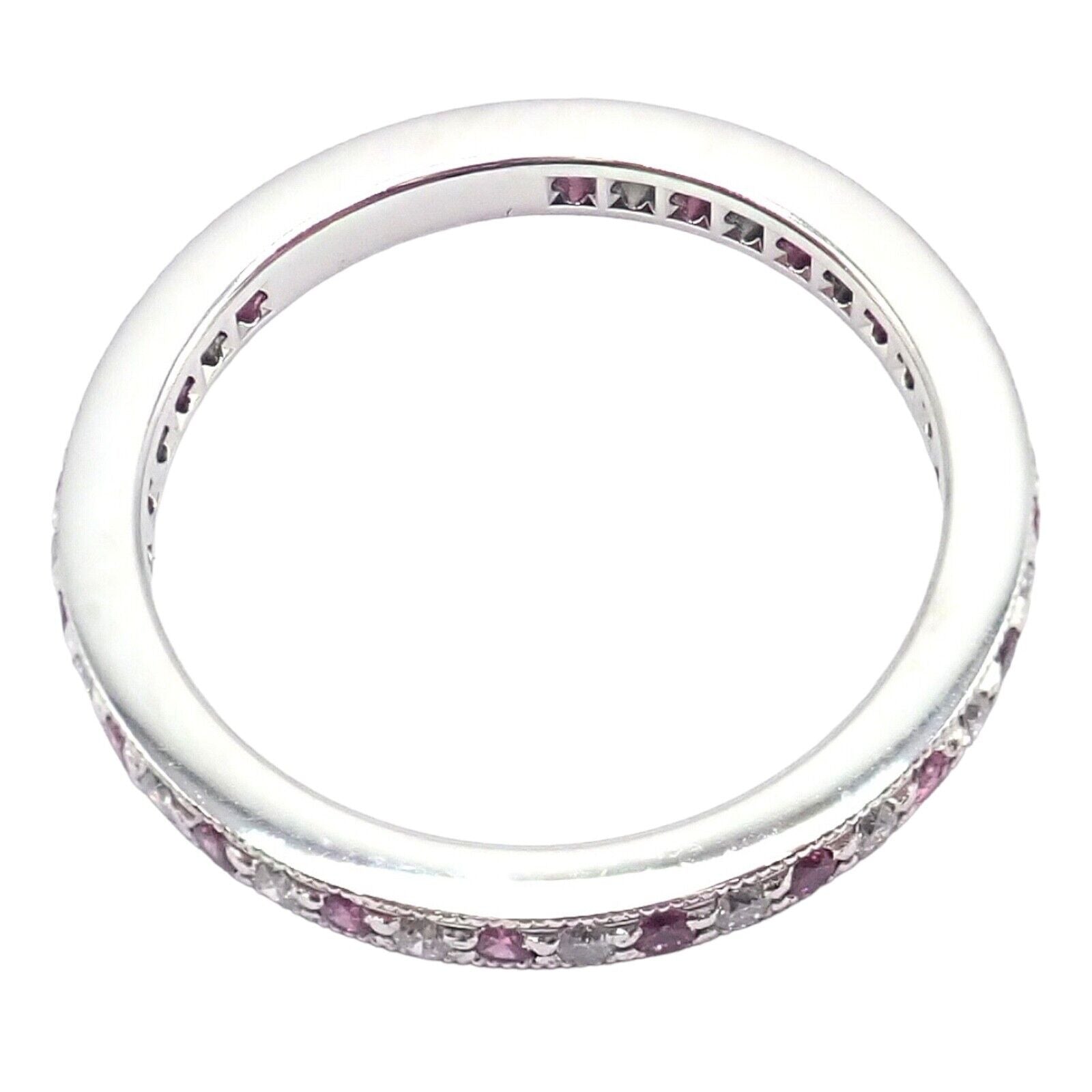 Tiffany & Co Platinum Diamond Pink Sapphire Milgrain 2.5mm Wedding Band Ring Size 5.75 - Perfect for Engagement, Anniversary & Special Occasion Gifts