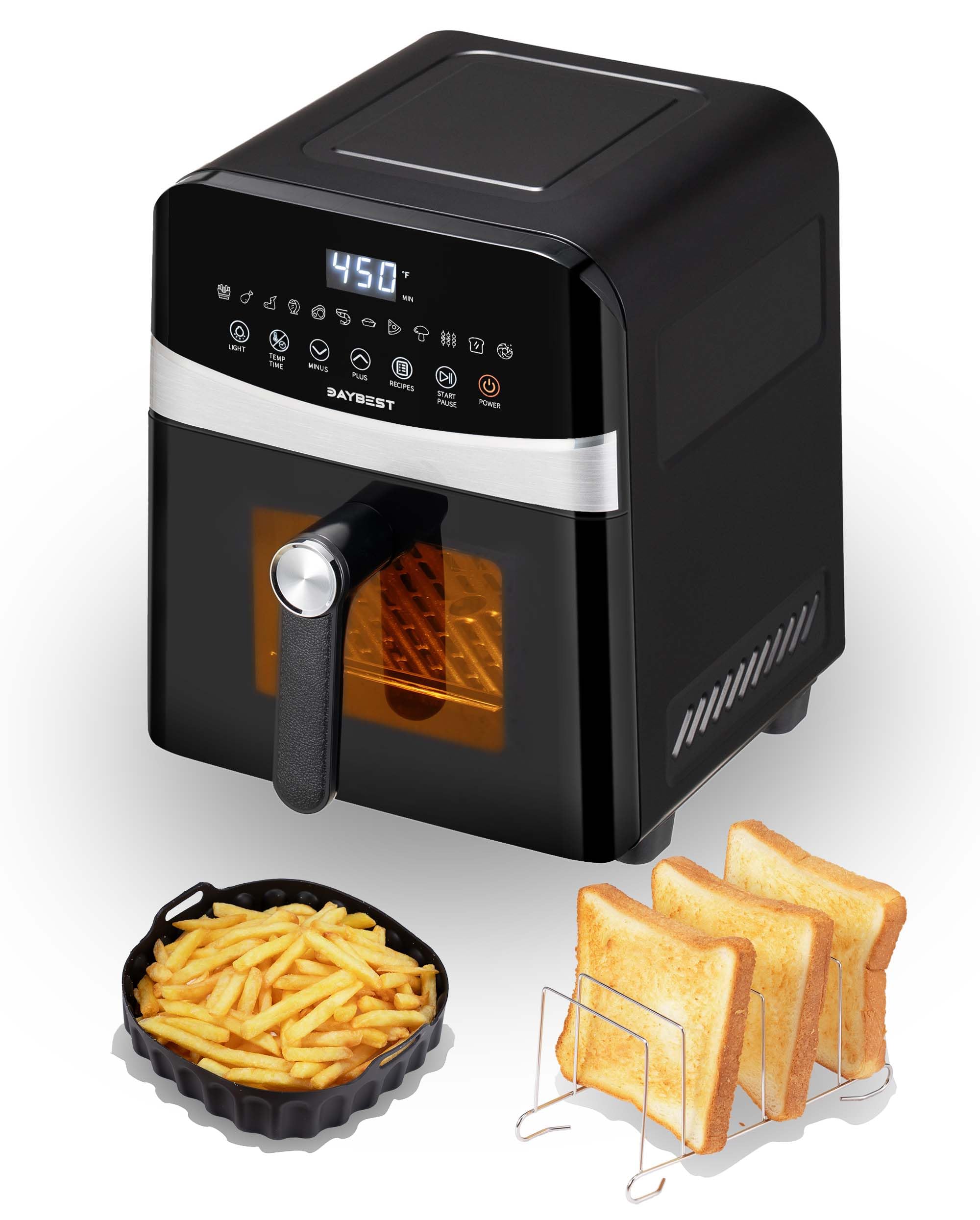 **DAYBEST 1700W 6L Ceramic Coated Air Fryer with Top & Bottom Heaters – Non-Toxic, Auto Shut-Off, Black Stainless Steel – Perfect for Healthy Frying, Roasting, Baking & Grilling at Home**