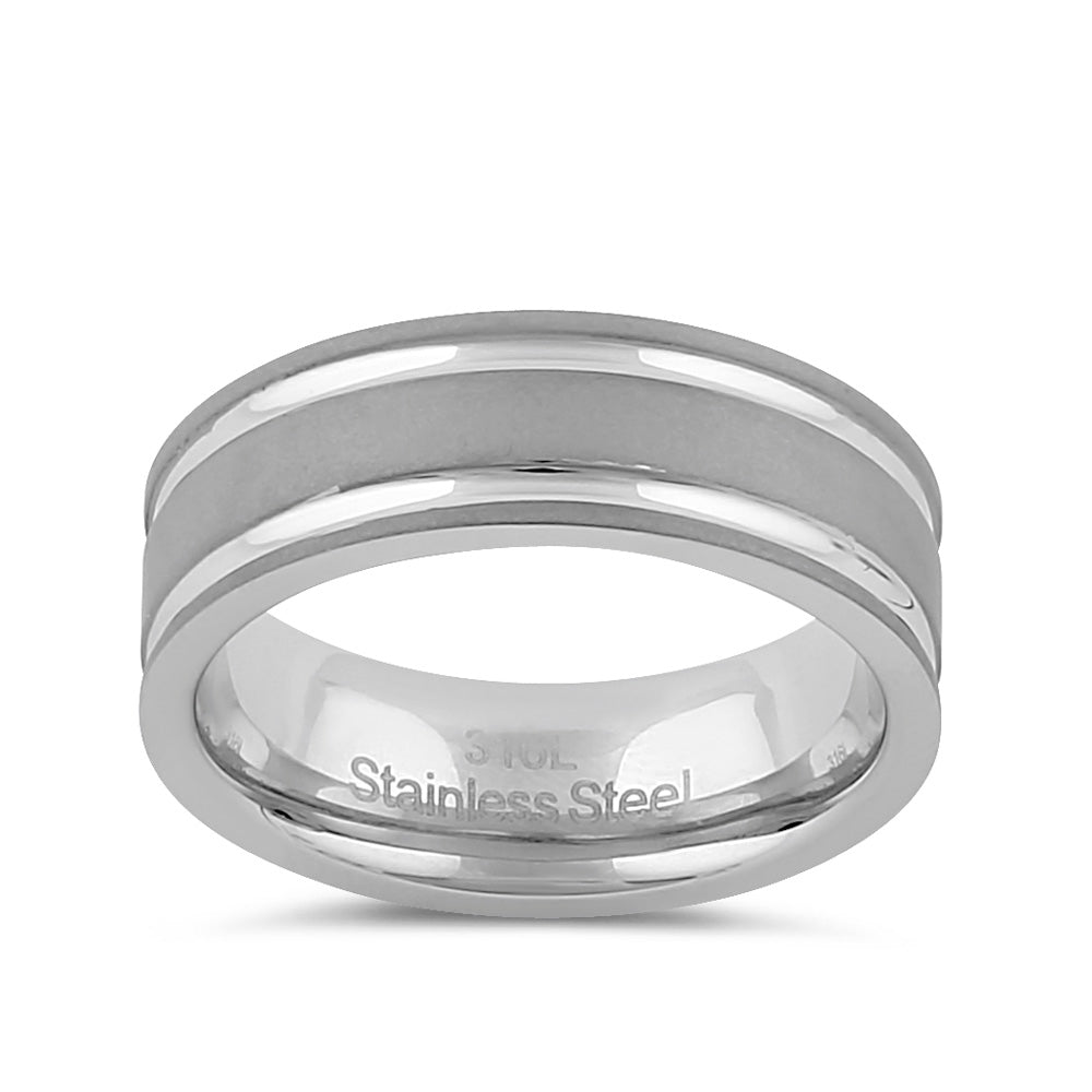 7mm Matte Stainless Steel Men's Wedding Band with Polished Stripes - Durable & Stylish Ring for Men's Fashion, Gifts & Special Occasions