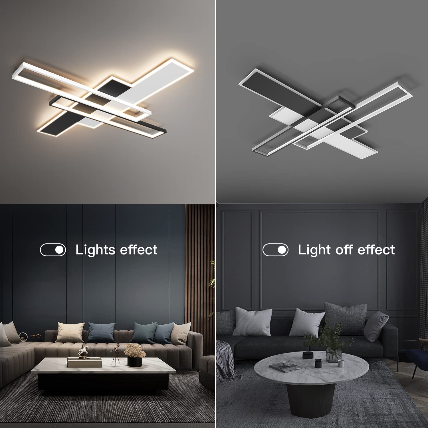 85W LED Ceiling Light Fixture with Remote - Black Square Acrylic Modern Flush Mount Lamp, Dimmable 3000K-6000K for Bedroom, Kitchen, Living Room & Study - Perfect for Ambient Lighting and Home Decor