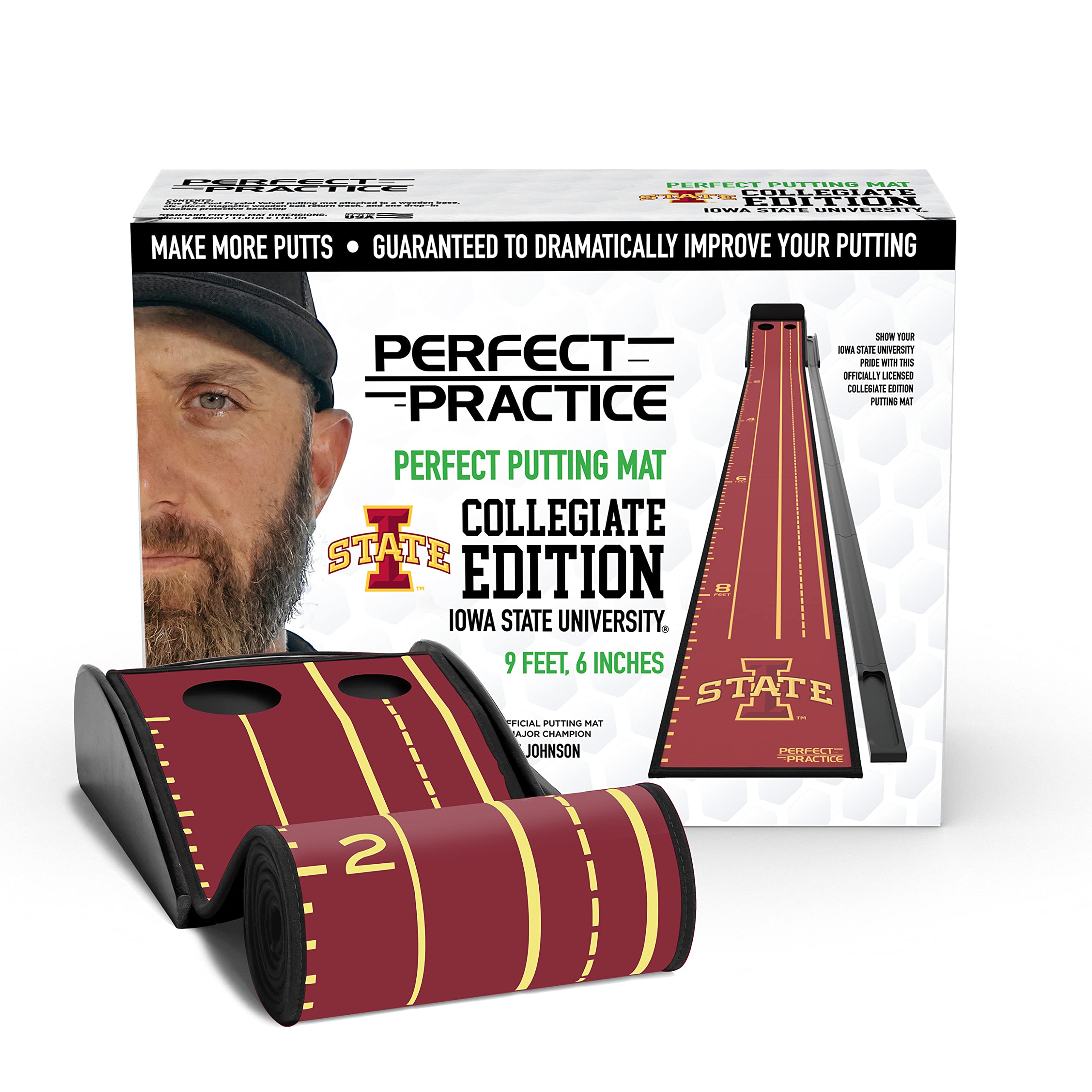 PERFECT PRACTICE Indoor Golf Putting Mat - Collegiate Edition with 2 Holes | Portable Home & Office Golf Training Aid | Ideal Gift for Golfers | Perfect for Practice, Entertainment & Office Decor