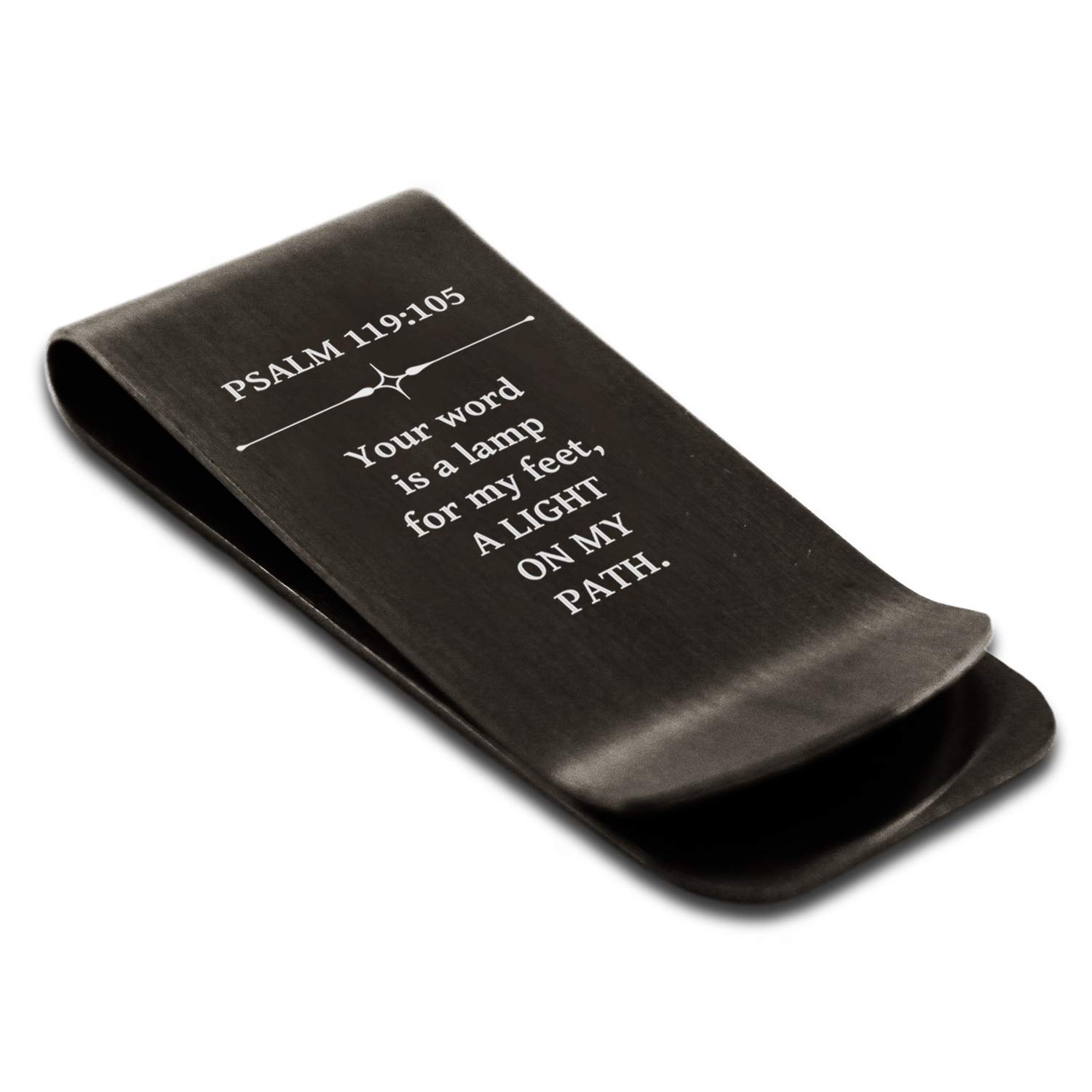 Stainless Steel Money Clip Credit Card Holder with Engraved Bible Verse - Psalm 119:105 A Light on My Path - Perfect Gift for Graduation, Baptism & Daily Wallet Organizer
