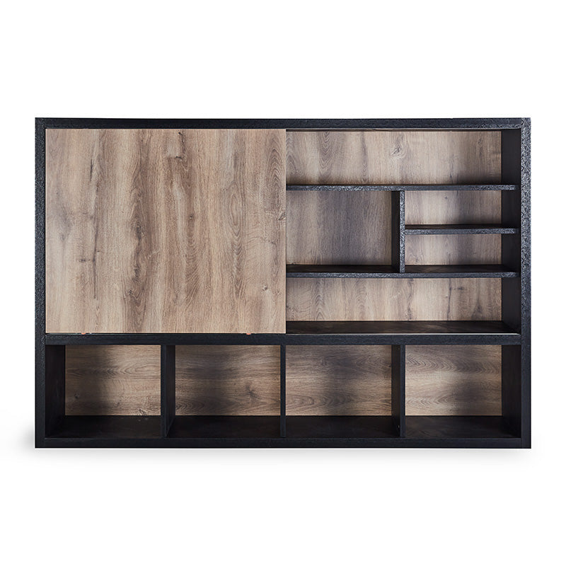 DAXTON 2.4M Display Unit Shelf - Warm Oak & Black Finish for Living Room, Bedroom, Office Storage and Organization