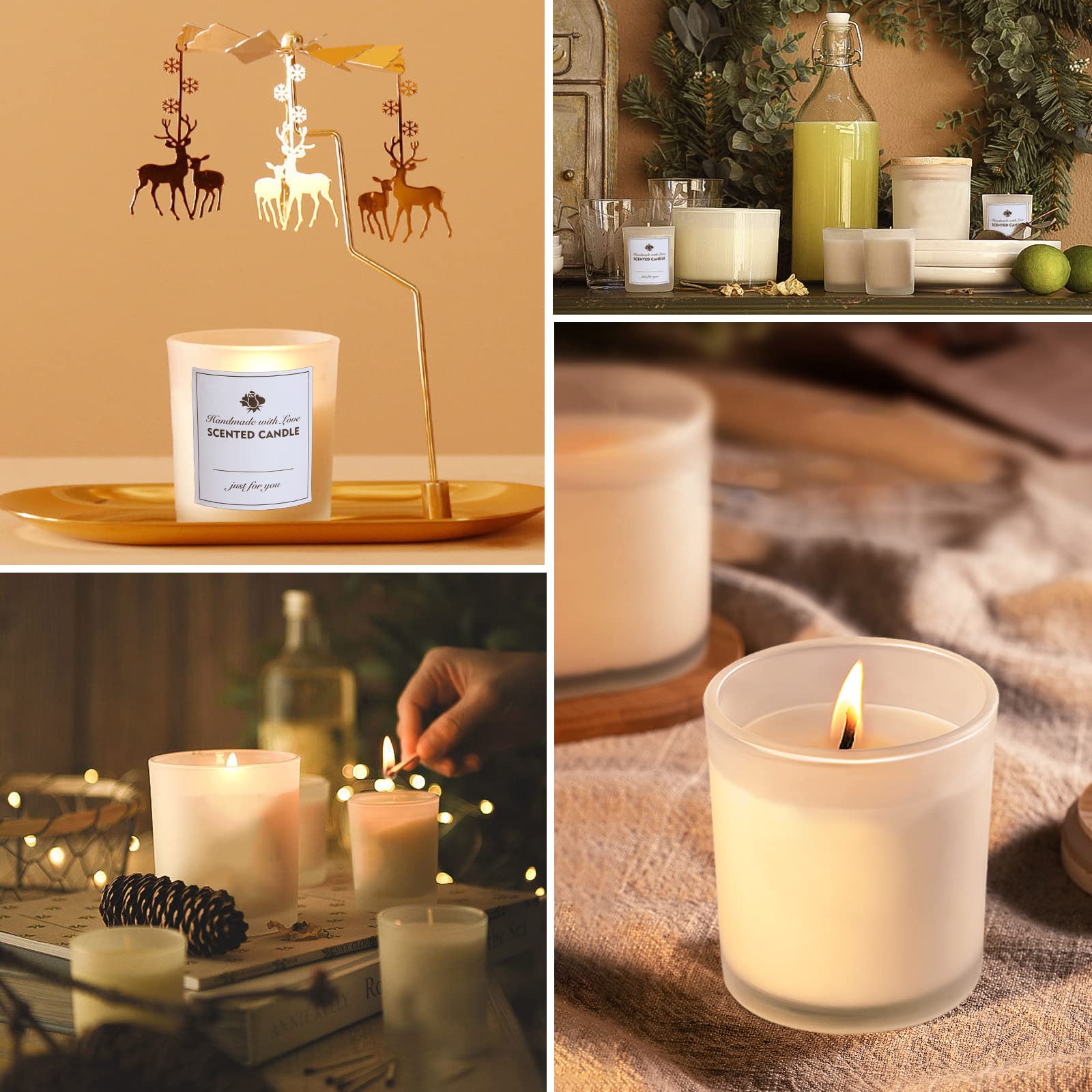 CONNOO 12-Pack 10 oz Frosted Glass Candle Jars with Bamboo Lids - Empty Candle Containers for DIY, Wedding Favors, Home Decor & Gifts - Dishwasher Safe & Bulk Candle Making Supplies - Perfect for Aromatherapy, Party Decorations and Holiday Crafts