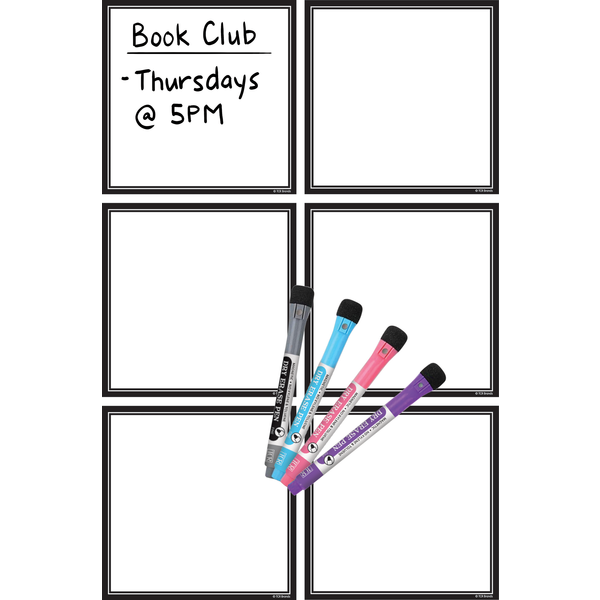 Black & White Dry Erase Magnetic Square Notes - Reusable Sticky Memo Board for Office, School & Home Organization - Perfect for Fridge, Whiteboard & Planner